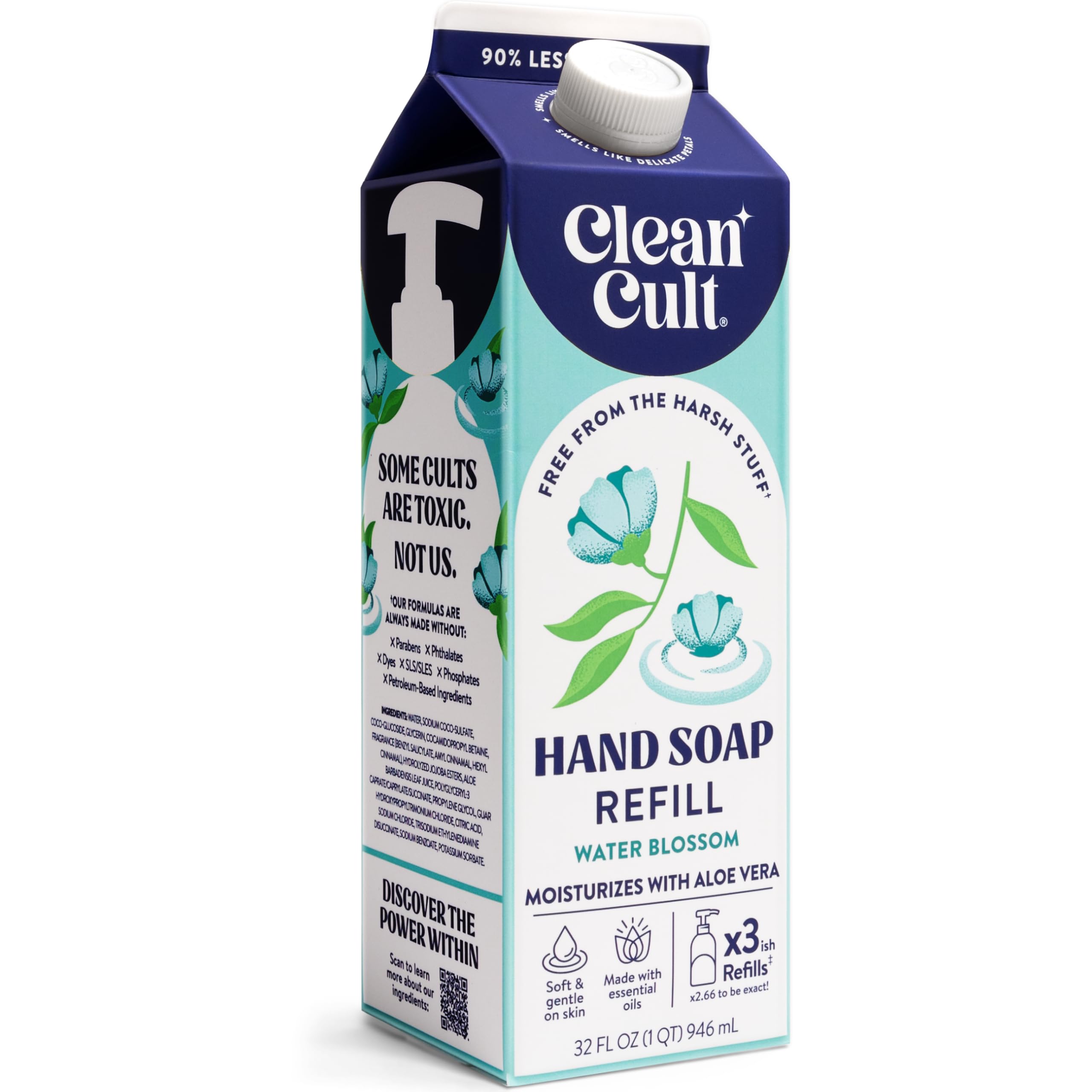 Cleancult Liquid Hand Soap Refill - Water Blossom - Moisturizes Dry & Sensitive Skin - Made with Aloe Vera & Essential Oils - Eco Friendly -