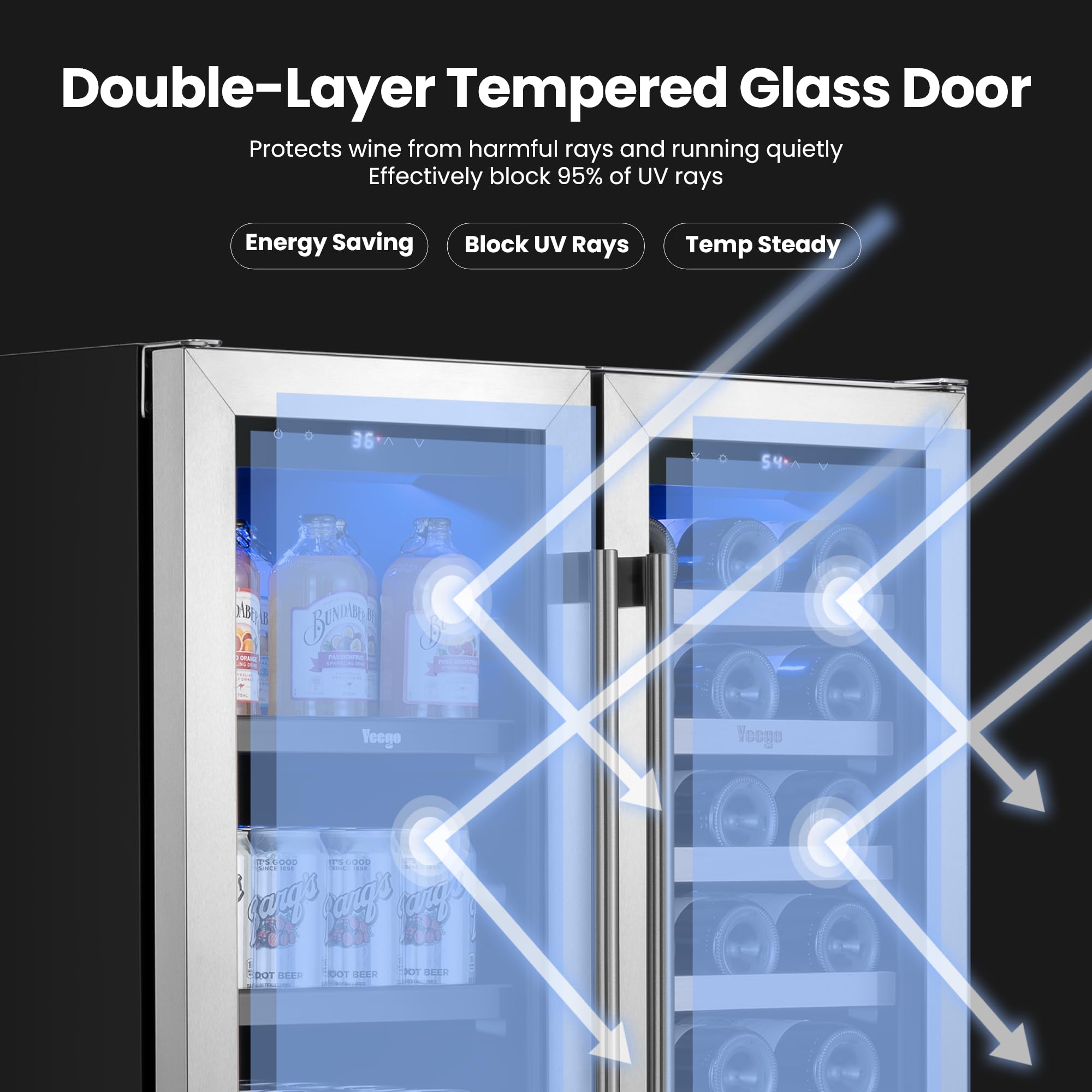 YEEGO Wine And Beverage Refrigerator, 30 Inch Dual Zone Wine Fridge With Glass Door, 36-72℉ Beer Cooler Holds 33 Bottles And 80 Cans, Built-In Or Freestanding Beverage Cooler For Home Bar Office on Fridge.com - View 6