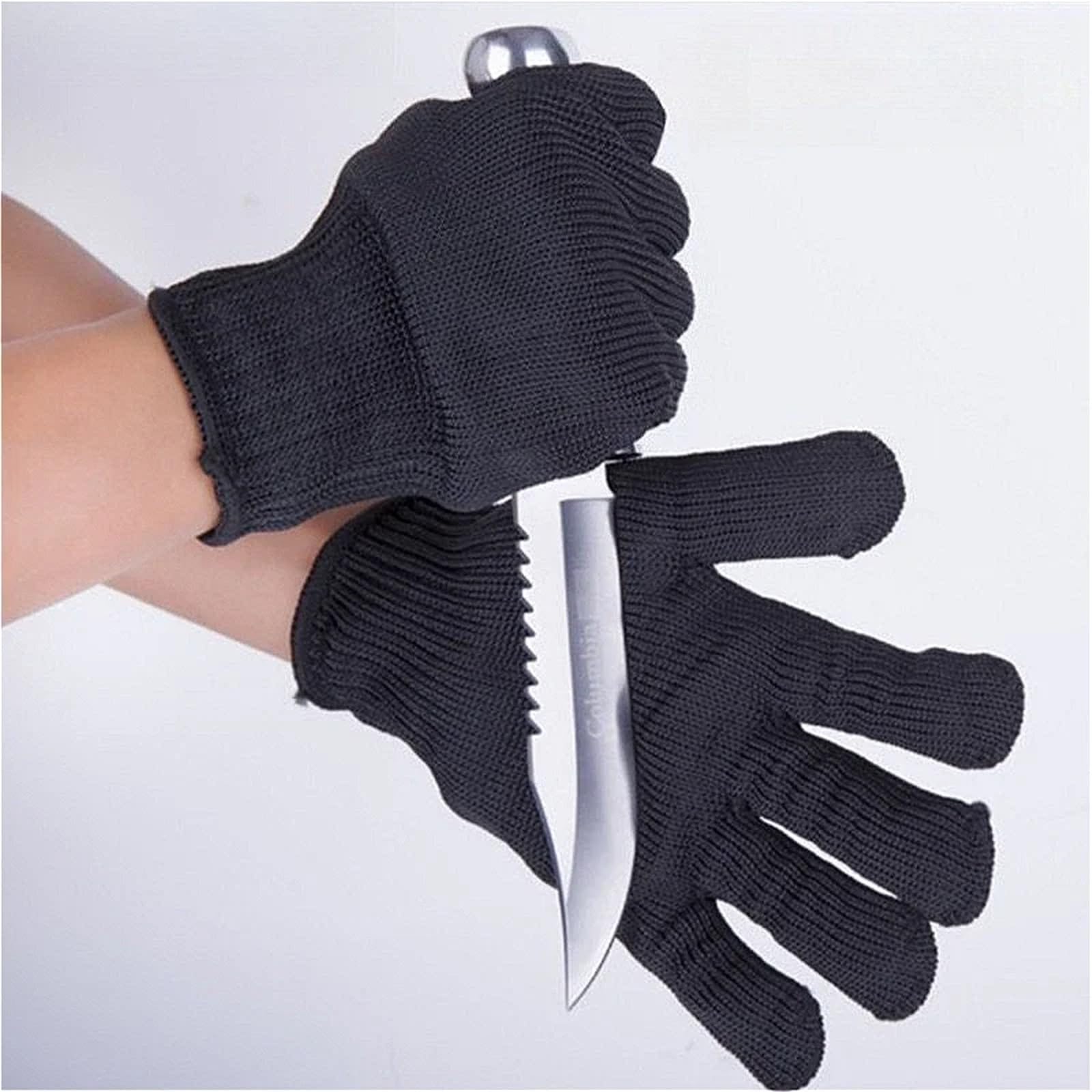 Guantes anticorte (1 par) negros de autodefensa con malla metálica y alambre acero. trabajo resistentes al desgaste. Protección seguridad,Alta flexibilidad