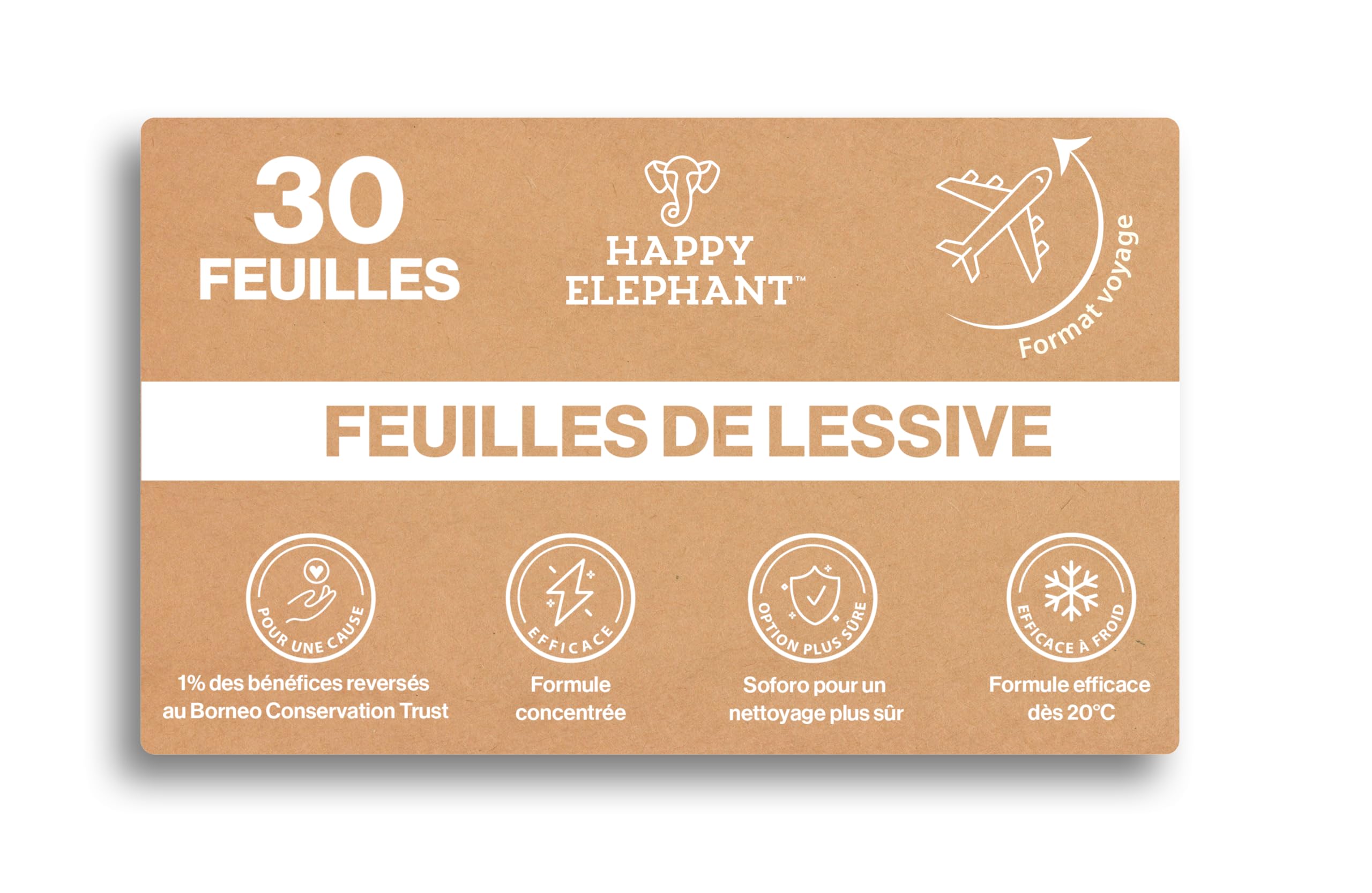 Feuilles Lessive Ecologique Ultra-Concentrée - Feuille Lessive Sans Plastique et Sans Parfum - Machine à Laver & Main - Format Compact Idéal en Voyage - Happy Elephant (1)