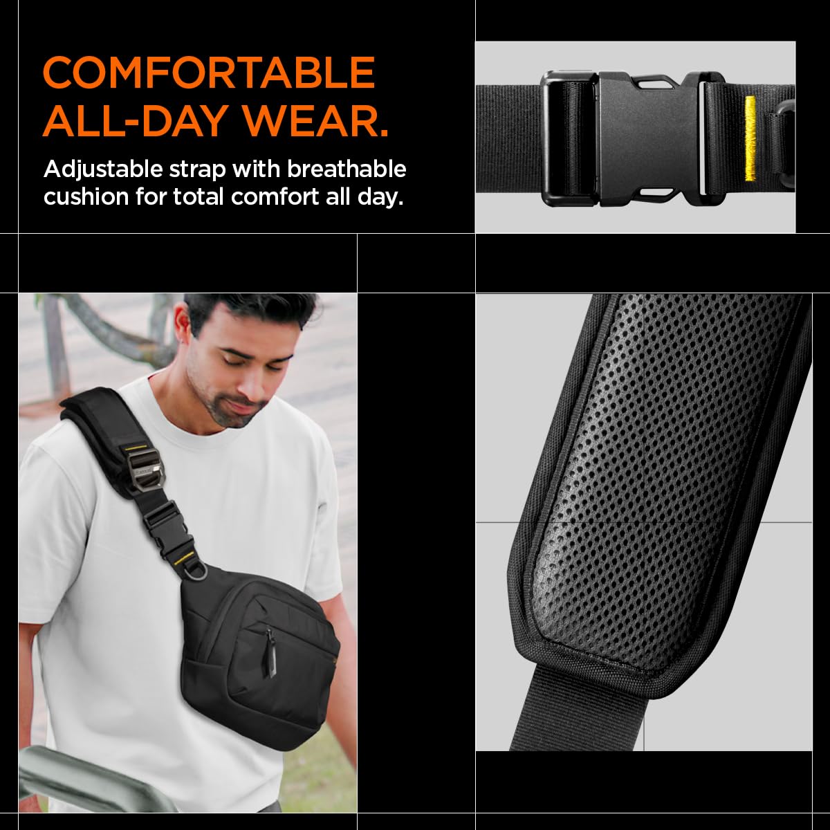 Spigen Life Klasden Sac de Poitrine Waist Bag Étanche pour Hommes et Femmes - Noir