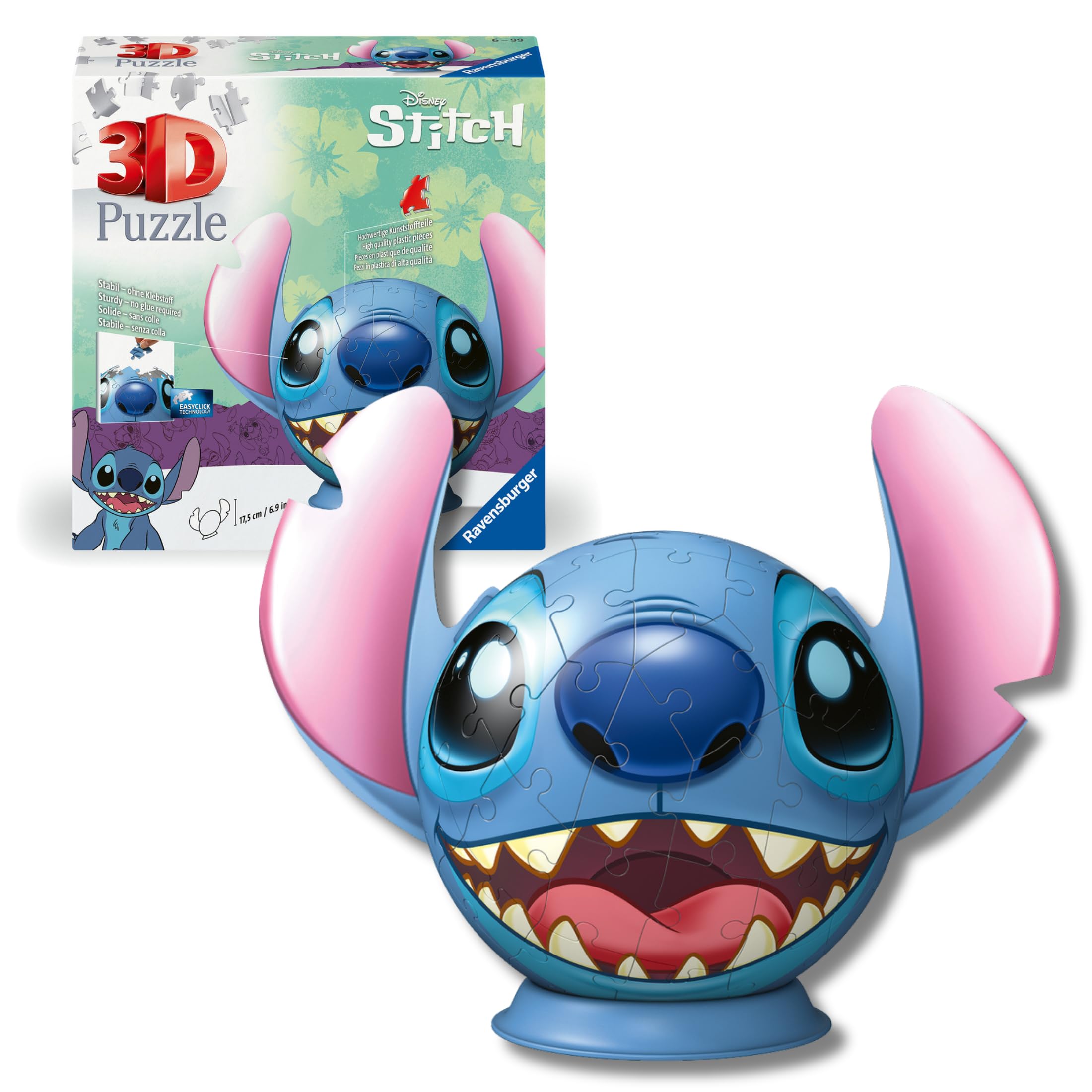 Ravensburger - Puzzle 3D Niños Disney: Lilo Y Stitch | Puzzle Disney para Niños De 6 Años O Más | Maquetas para Montar con 77 Piezas | Stitch Niño
