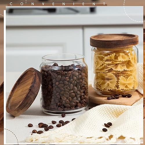 Miniatura 5 de 16 recipientes de vidrio de borosilicato transparente herméticos sellados con tapas de madera, recipientes de especias de cocina, para servir café,