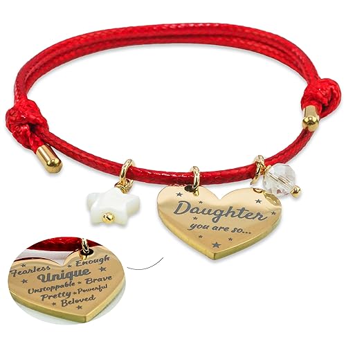 Daughter Bracelet Inspirational Bracelets for Women Motivational Bracelet Red String Bracelet Heart Pendant with Inspiring Words  Self Love Bracelet