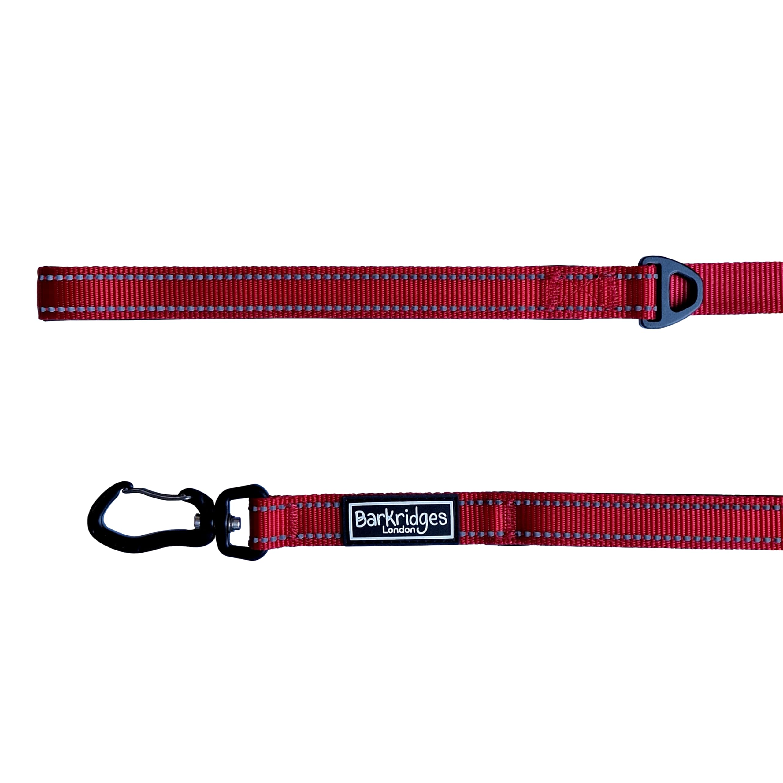 Barkridges® Lightweight Triple Handle Dog Lead Leash | Traffic Handle | Secured | Auto Lock Aluminium Clip | Padded Handle | Reflective | Strong Nylon | Comfortable (Red, 150 cm / 5 ft)