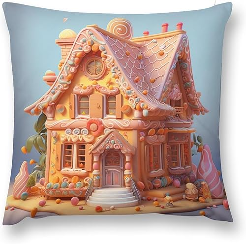 Miniatura 2 de Funda de cojín de 12 x 12 pulgadas, diseño de casa de jengibre con galletas de terciopelo para sofá, fundas de almohada para sofá, vacaciones de