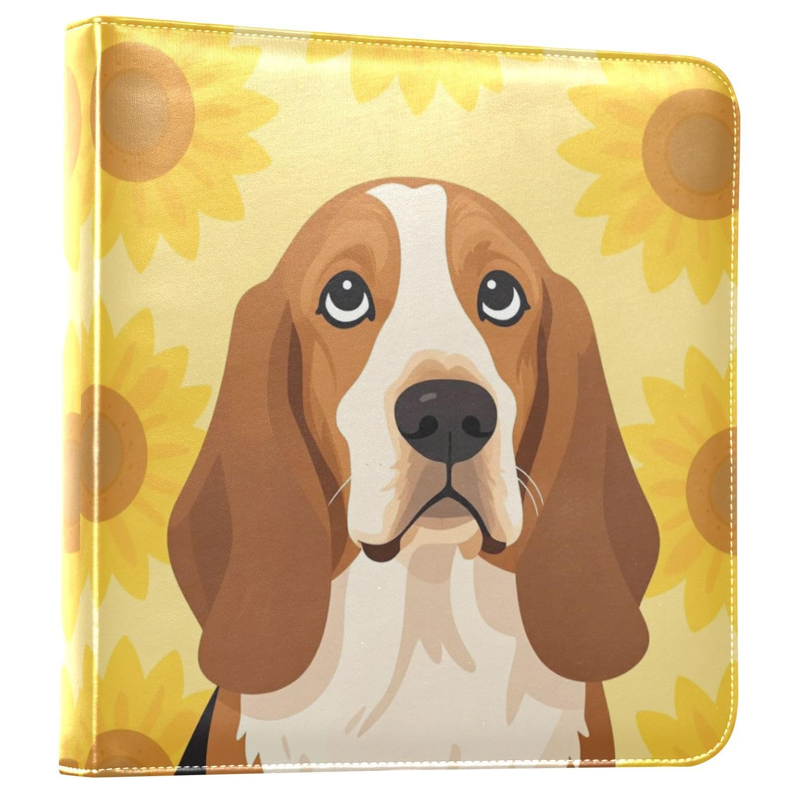 Basset Hound żółty słonecznik skóra PU okładka fotoksiążka
