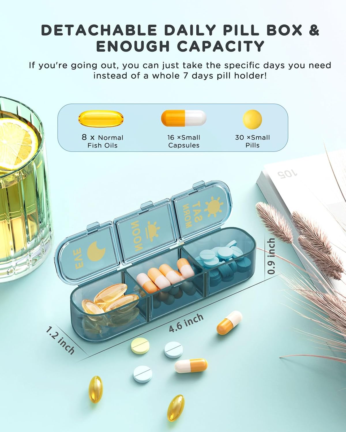 Acedada Pill Organizer 3X A Day, Weekly 7 Day Pill Box 3 Times A Day, Travel Pill Case with Large 21 Compartments, Daily Medicine Organizer Pills Holder for Vitamin Fish Oil Supplements, Blue