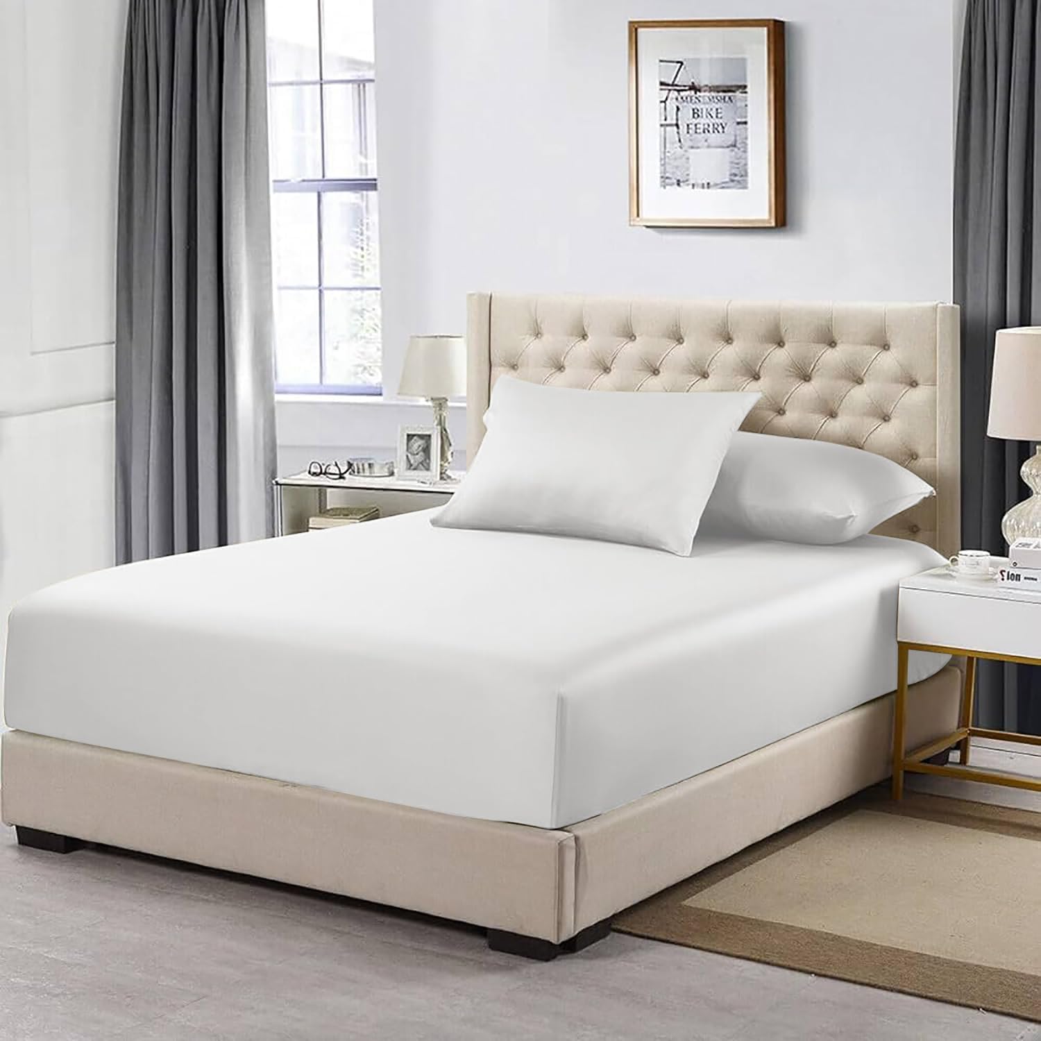 Nightzone White Night Zone Fitted Bed Sheet 200 Thread Count 100% Egyptian Cotton 30 Cm Deep Pocket Fitted Sheet (, King)