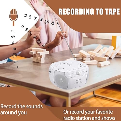Miniatura 6 de Retekess TR621 - Combo de reproductor de CD y cassette, reproductor de CD Boombox para el hogar, AMFM, grabación de cinta, unidad TFUSB,