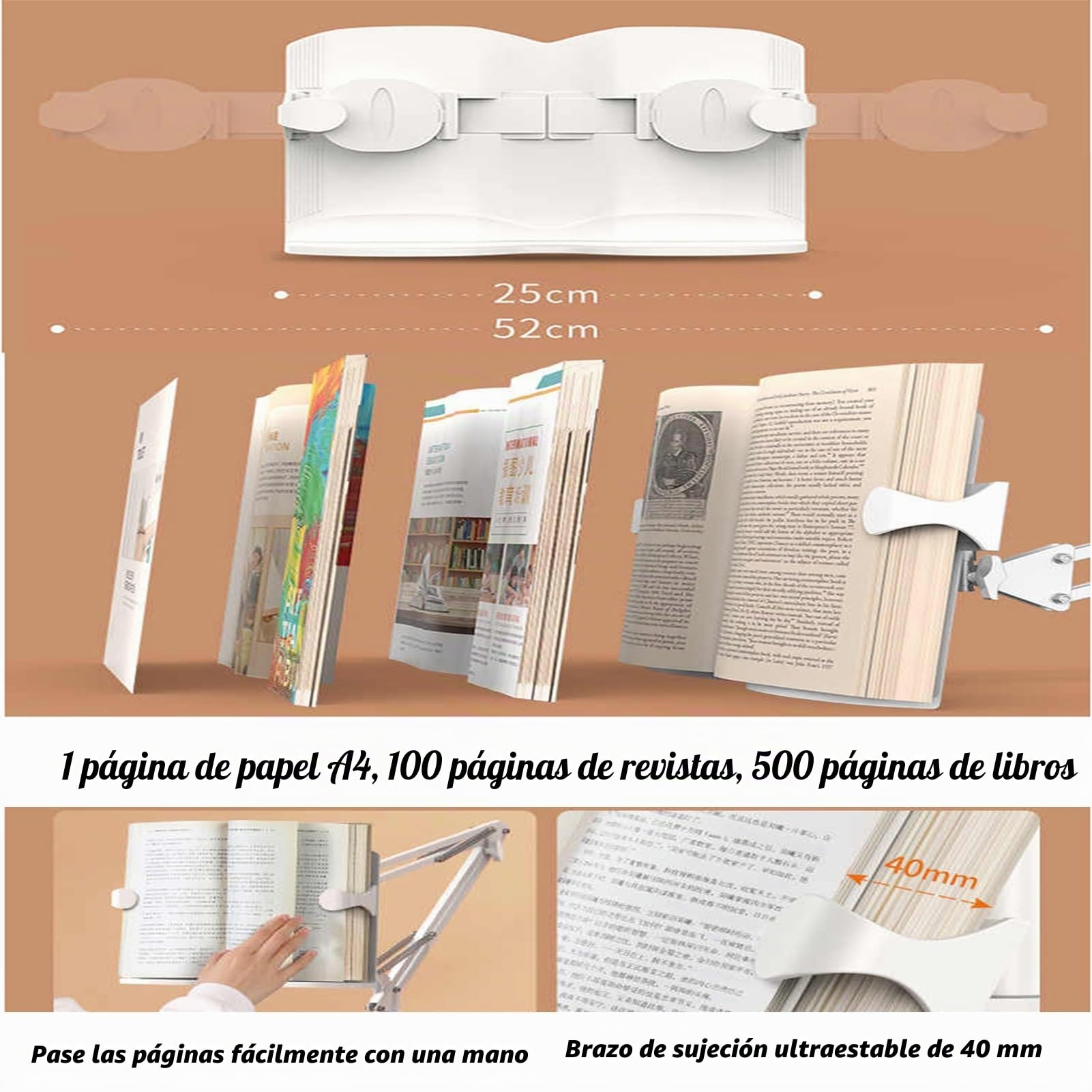 Atril De Lectura De Pie Con Clips For Páginas, Soporte For Libros Ajustable A 180°, Mesita De Noche O Sofá Con Altura Ajustable, Ideal For Suelo O Escritorio