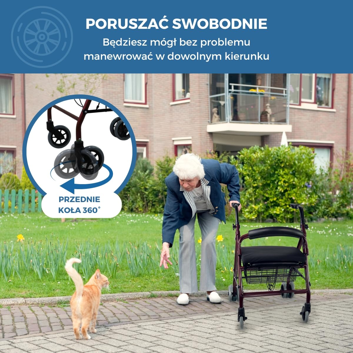 Składany plecak chodzik i specjalna poduszka przeciwodleżynowa dla chodzików | Oparcie | Aluminium | Kosz | Bordeaux | Prado Plus | Mobiclinic
