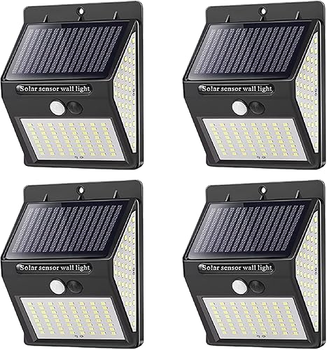 Miniatura 9 de Luces solares para exteriores, 3 modos/144 LED con sensor de movimiento solar, luces de seguridad inalámbricas IP65 impermeables con gran angular,