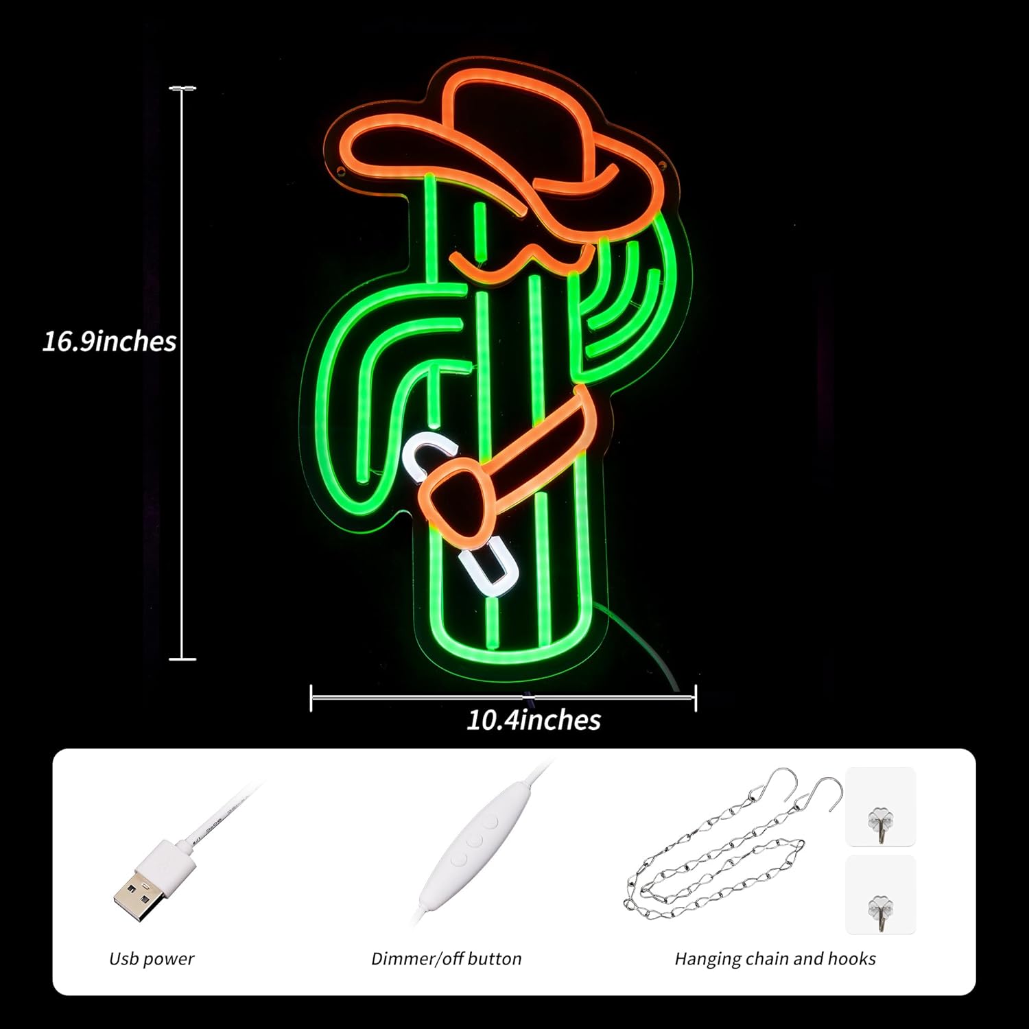 Cactus Neon Sign Cowboy Hat Neon Light for Wall Decor Cowboy Led Neon Sign Colorful Led Neon Light Plant Neon Signs for Bedroom Bar Game Room Man Cave Club