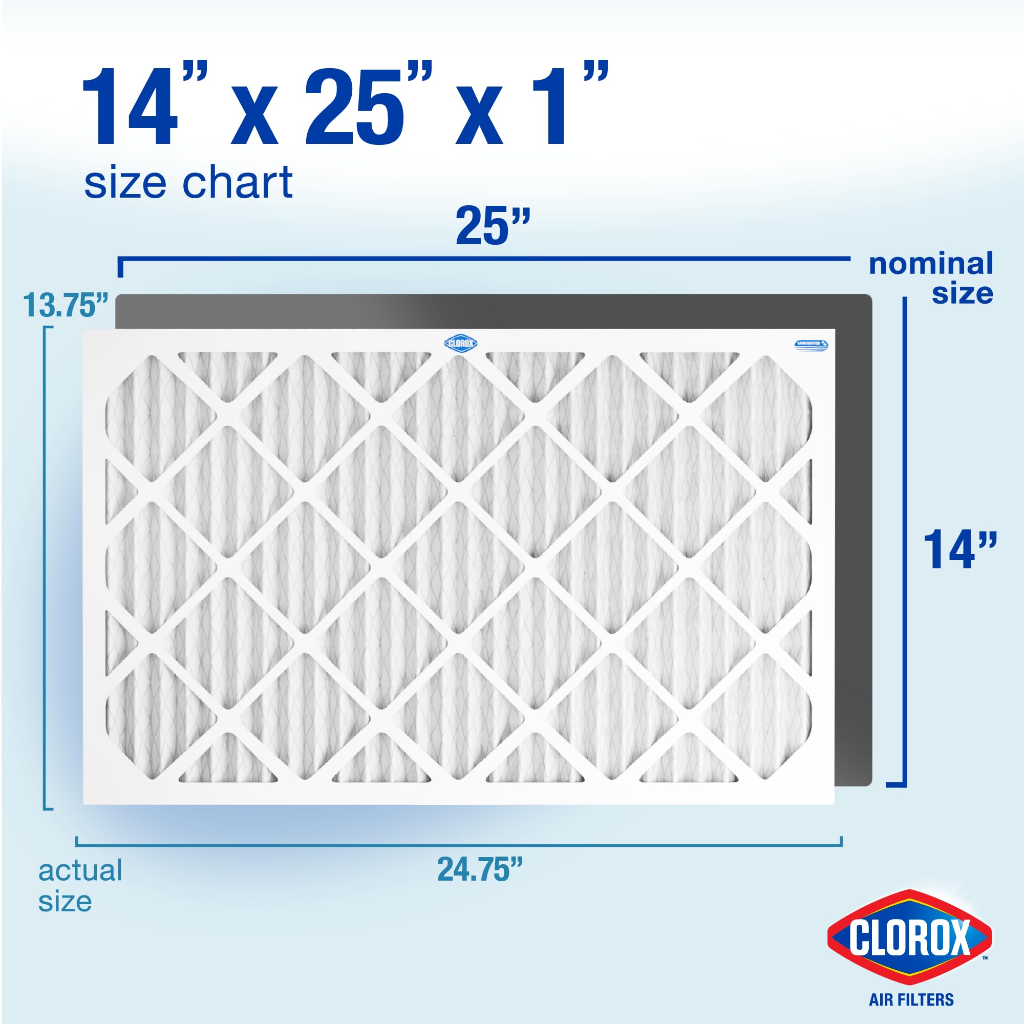 Condition photo showing New/Like New for Clorox 14x25x1 Air Filter, MERV 13 Pleated HVAC AC Furnace Air Filters, MPR 1500 & FPR 10 – Pack of 4