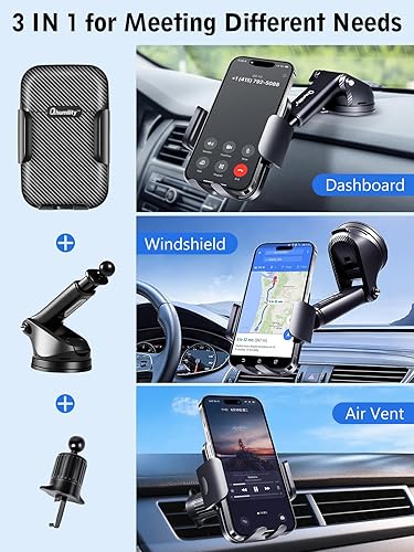 Miniatura 2 de Soporte de teléfono 3 en 1 para automóvil, soporte de teléfono actualizado 2025 para parabrisas de ventilación de automóvil, soporte de teléfono