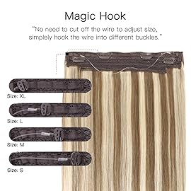 HOTBANANA Wire Hair Extensions, 12 inch 70g Ash Brown Highlighted Golden Blonde Fish Line Hair Extensions Real Human Hair Straight Invisible Wire Hair Extensions Remy Hair Extensions