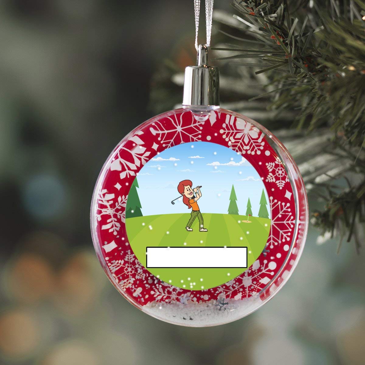 PrintedPerfection.com Personalized StoryLine Cartoon Caricature Snow Globe Christmas Ornament: Golfer - Female