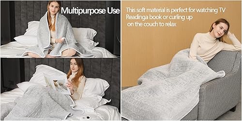 Miniatura 5 de HANDA - Manta térmica eléctrica de 50 x 60 pulgadas con 3 niveles de calefacción y apagado automático de 4 horas, manta eléctrica de franela suave