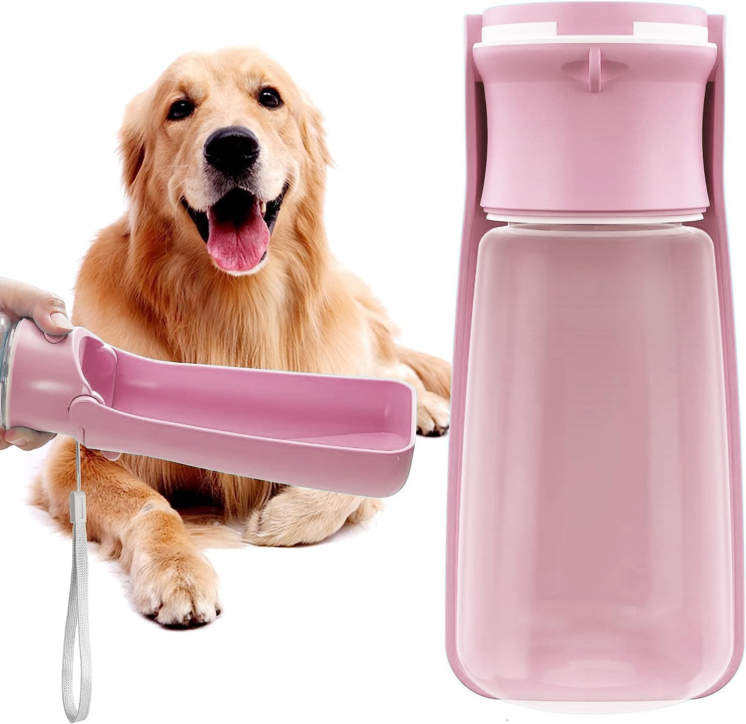 Tragbarer Hundetrinker Mit Neoprenhülle - Wasserflasche & Futternapf In Rosa