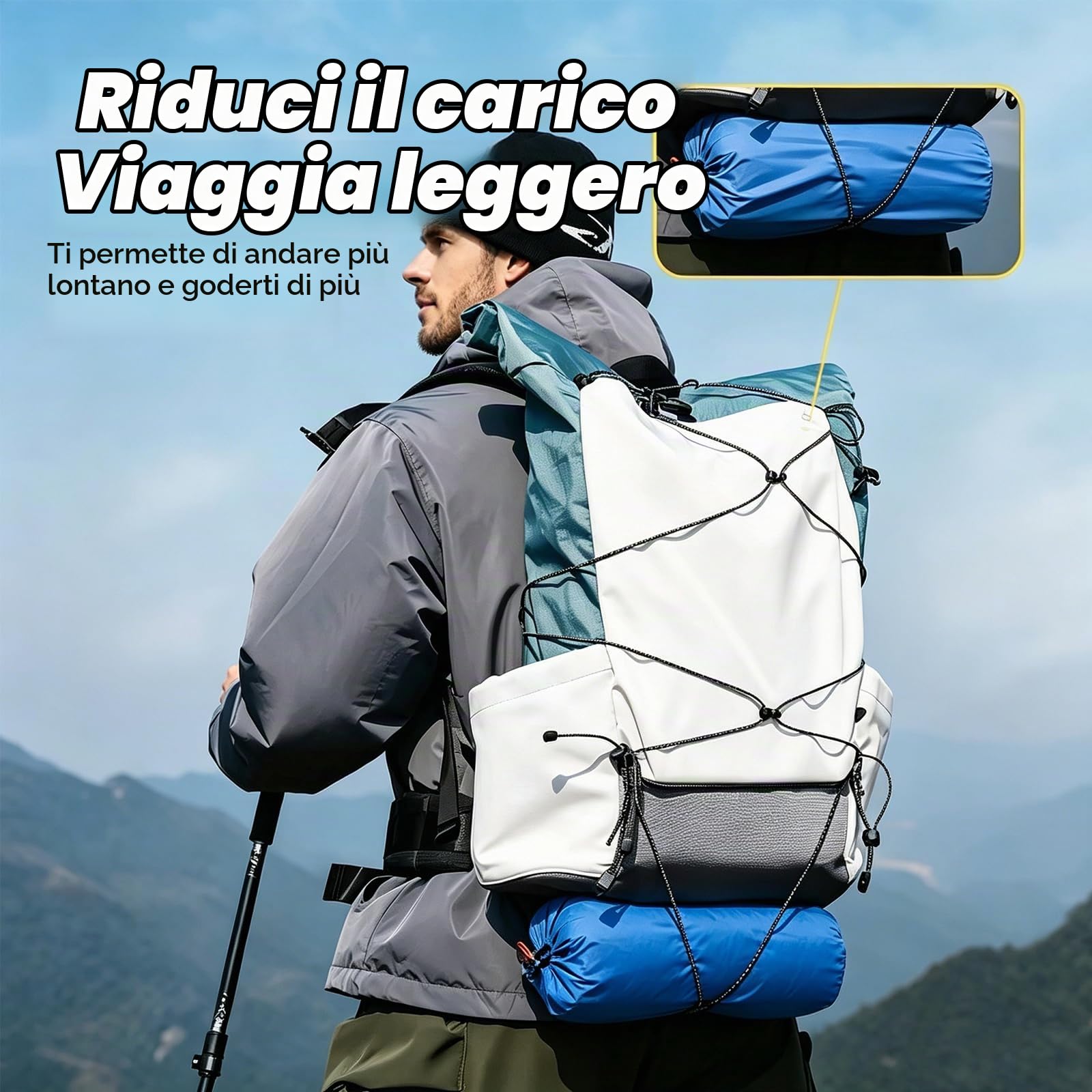 Materassino ad aria, Materassino Campeggio,Materassino Trekking, Gonfiabile con pompa a pedale e cuscino, Compatto e Portatile per Zaino,Escursionismo e Attività all'Aperto
