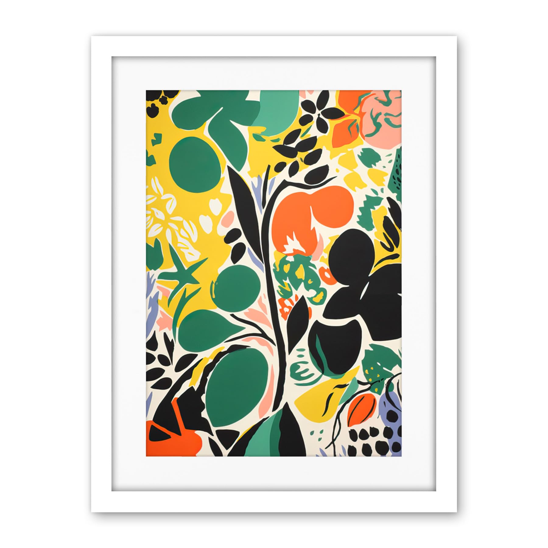 Artery8 Henri Matisse Inspired Botanical Garden Acrylic Painting Abstract Bright Shapes Artwork Framed Wall Art Print 18X24 Inch