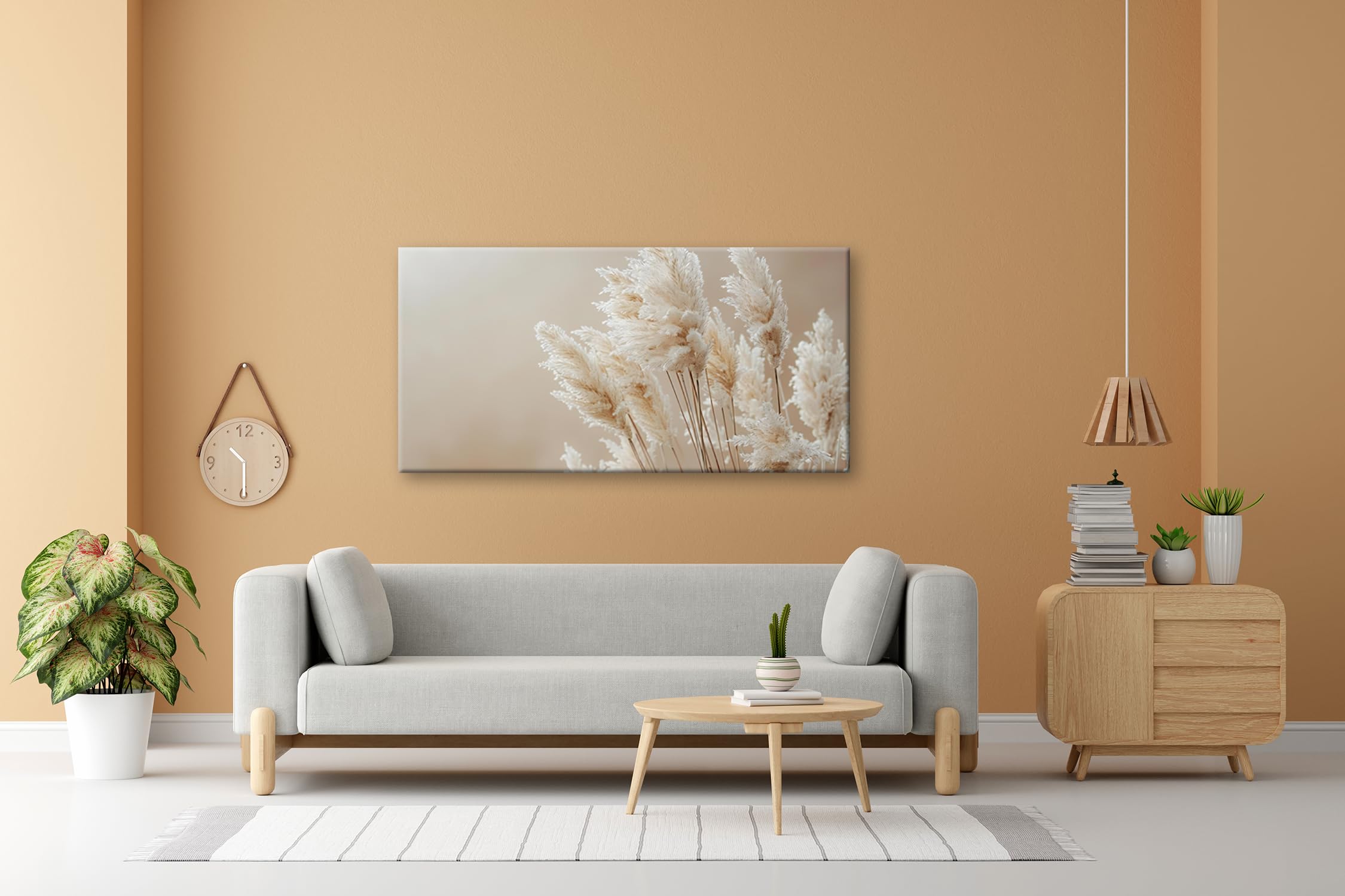 Leinwandbild Zartes Pampasgras – flüsternd im Hauch der Stille. Panorama 120x60cm XXL Kunstdruck Bild auf Keilrahmen/Wandbild/Wohnzimmer Dekoration