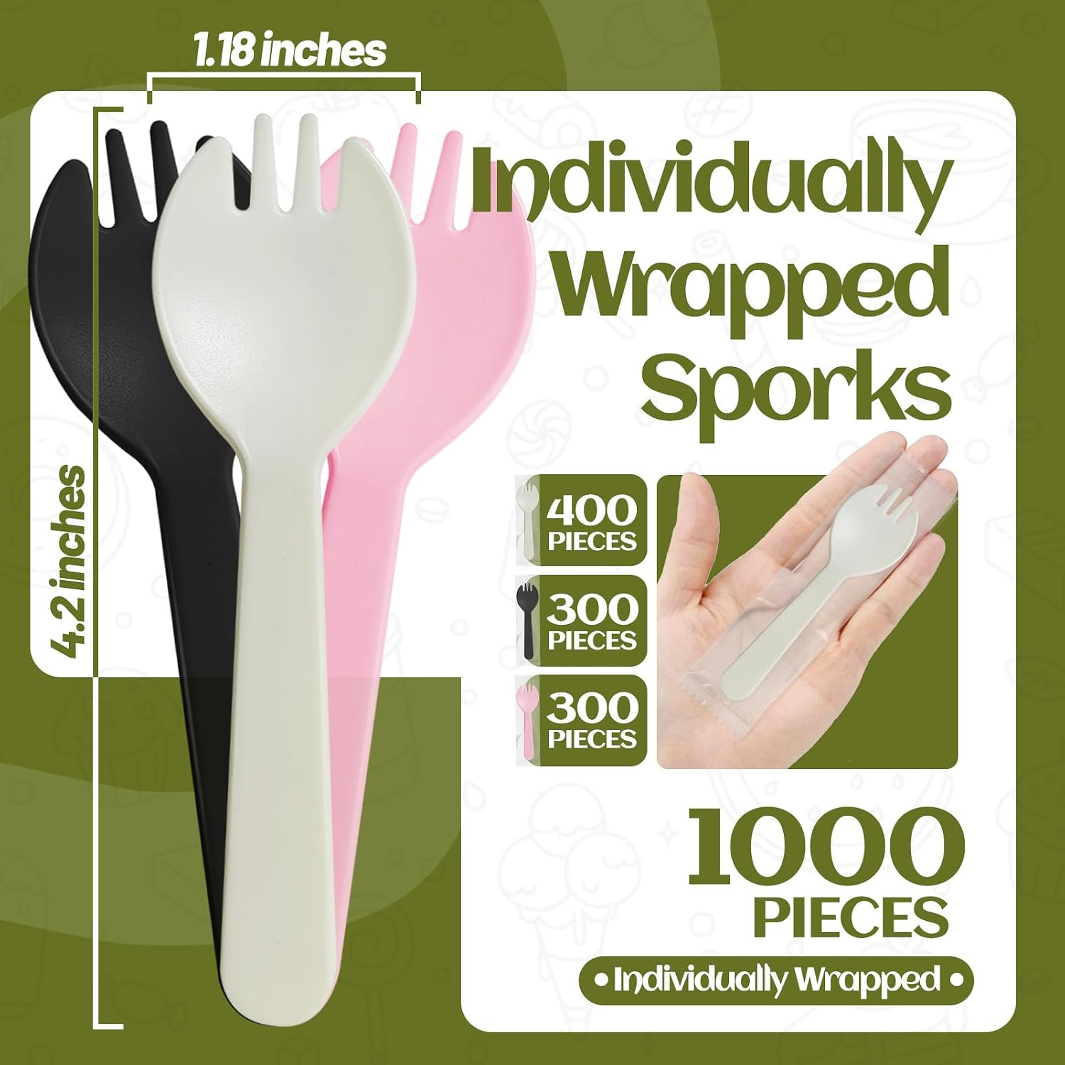 1000 Pack Mini Plastic Sporks, 4.2 Inch Disposable 2-in-1 Fork Spoon Combo, Small Sporks for Dessert, Ice Cream, Cake, Catering, Party & To-Go Meals