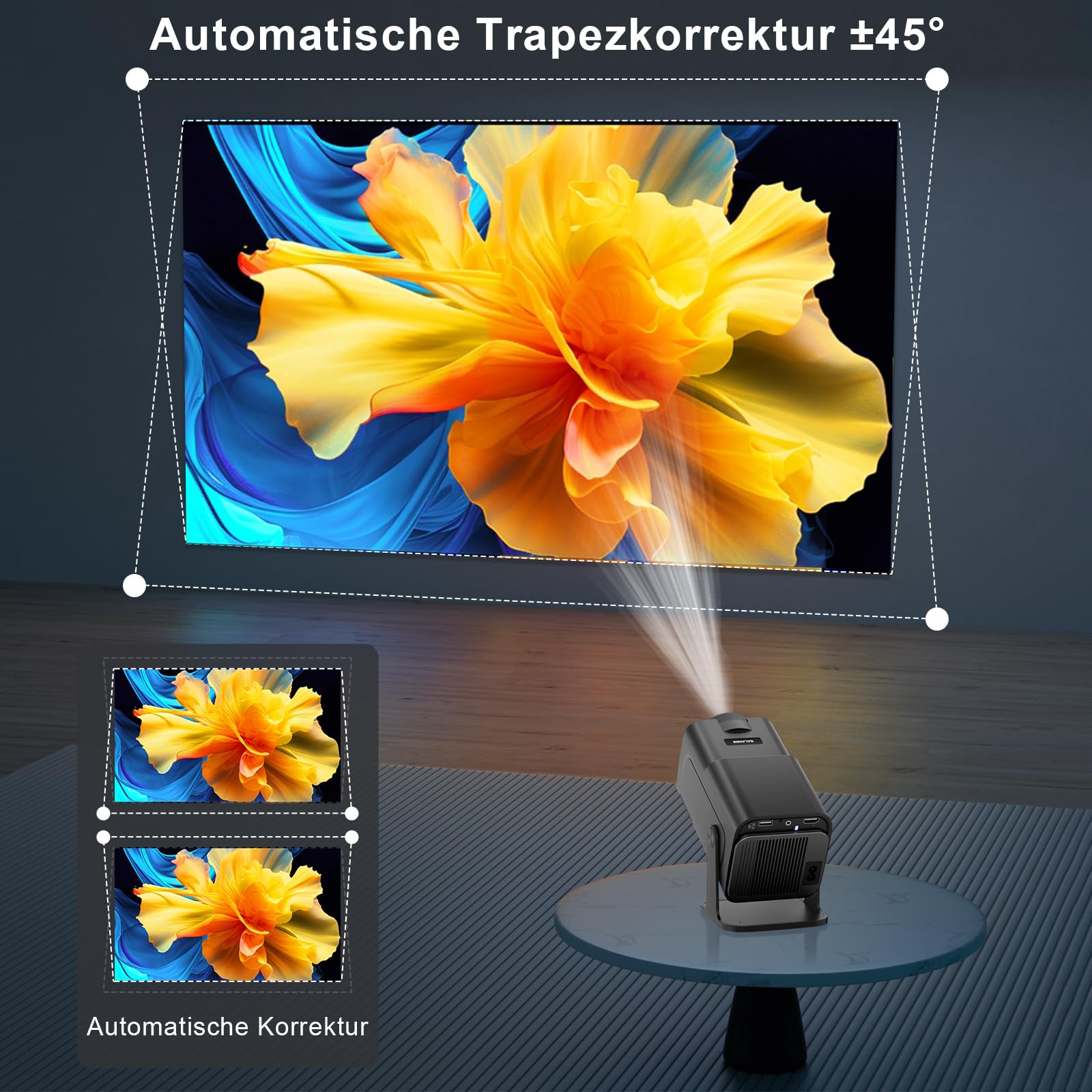 HY320 Vidéoprojecteur Android 11,1080P Mini Projecteur WiFi6 BT5.0 Heimkino Beamer,12000lm FHD 4K Video Projecteur,Auto Keystone Outdoor/Home Projecteur,pour Téléphone/PC/Ordinateur