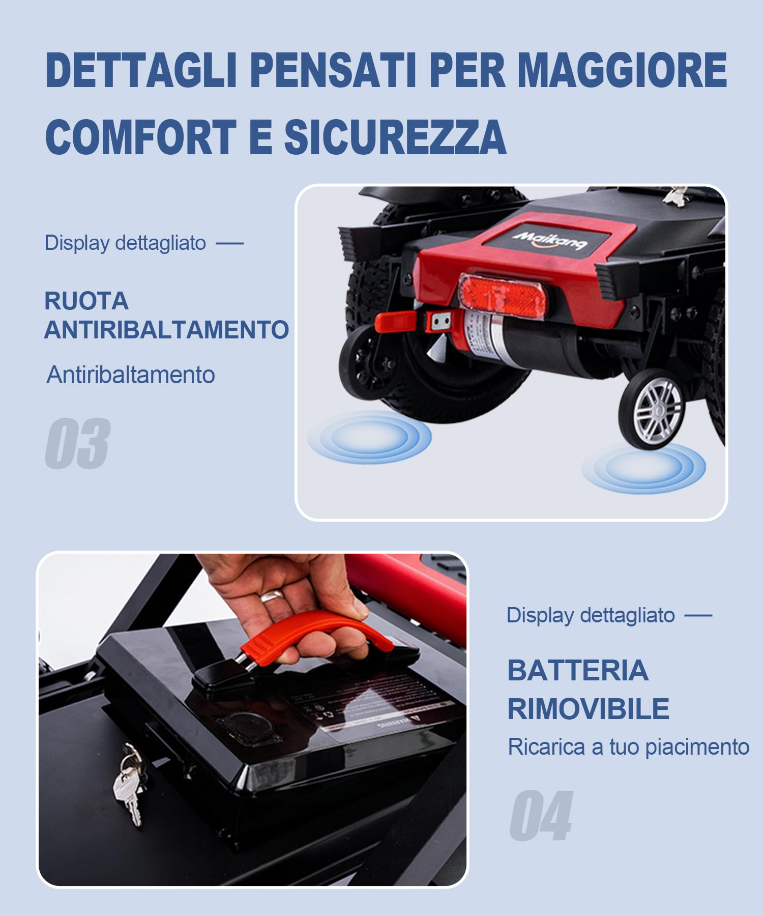 Z01 Scooter Disabili pieghevole a quattro ruote per anziani | Autonomia 20km | Nessun montaggio, pronto all’uso | Pneumatici antiforatura | Design anti-ribaltamento | Carico massimo150kg-Rosso