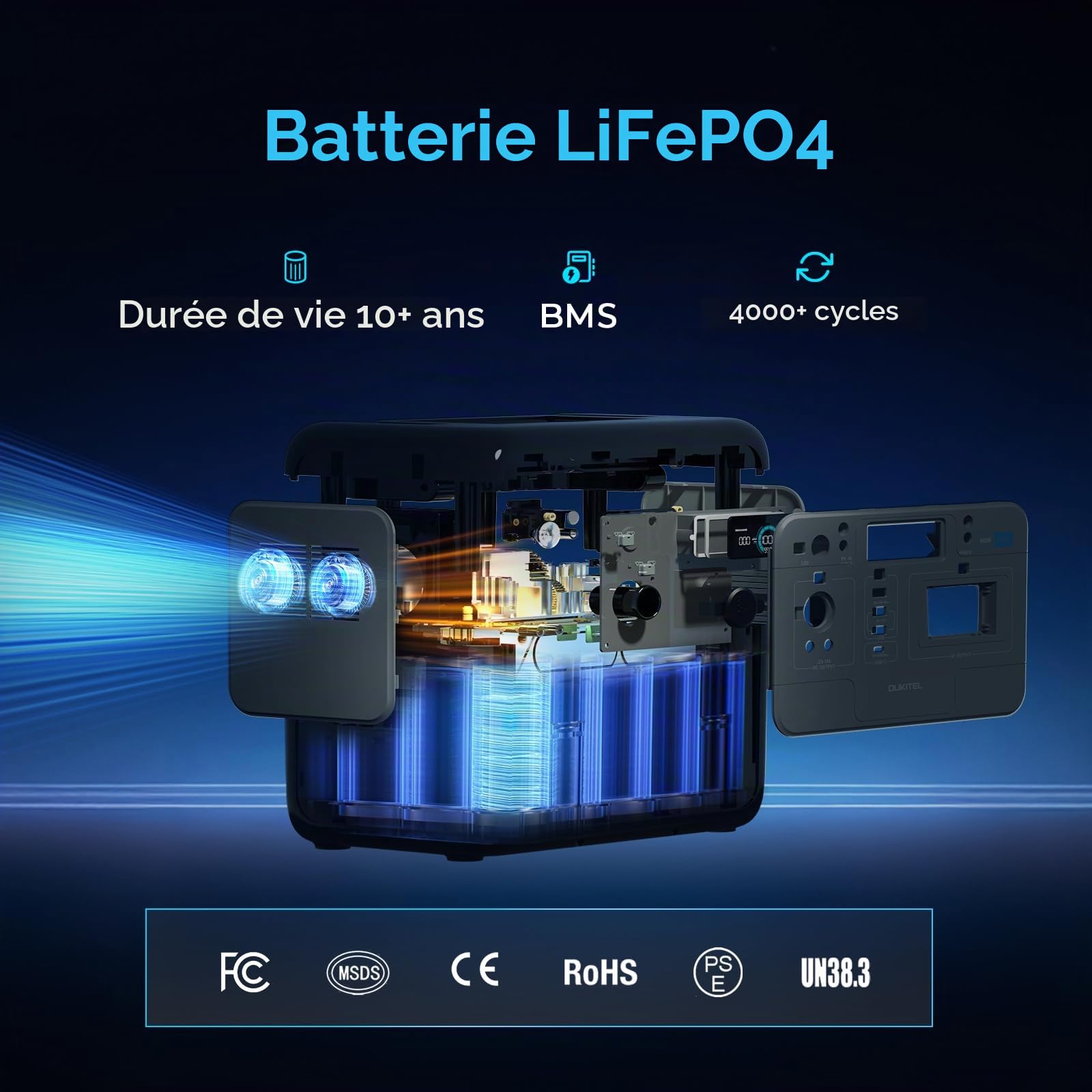 OKITEL P800 Station Électrique Portable 800W(Maximale 1600 W), Générateur Électrique Portable 512 Wh, Batterie LiFePO4, Charge Rapide, 6 kg, Générateur Solaire pour la maison pour Camping
