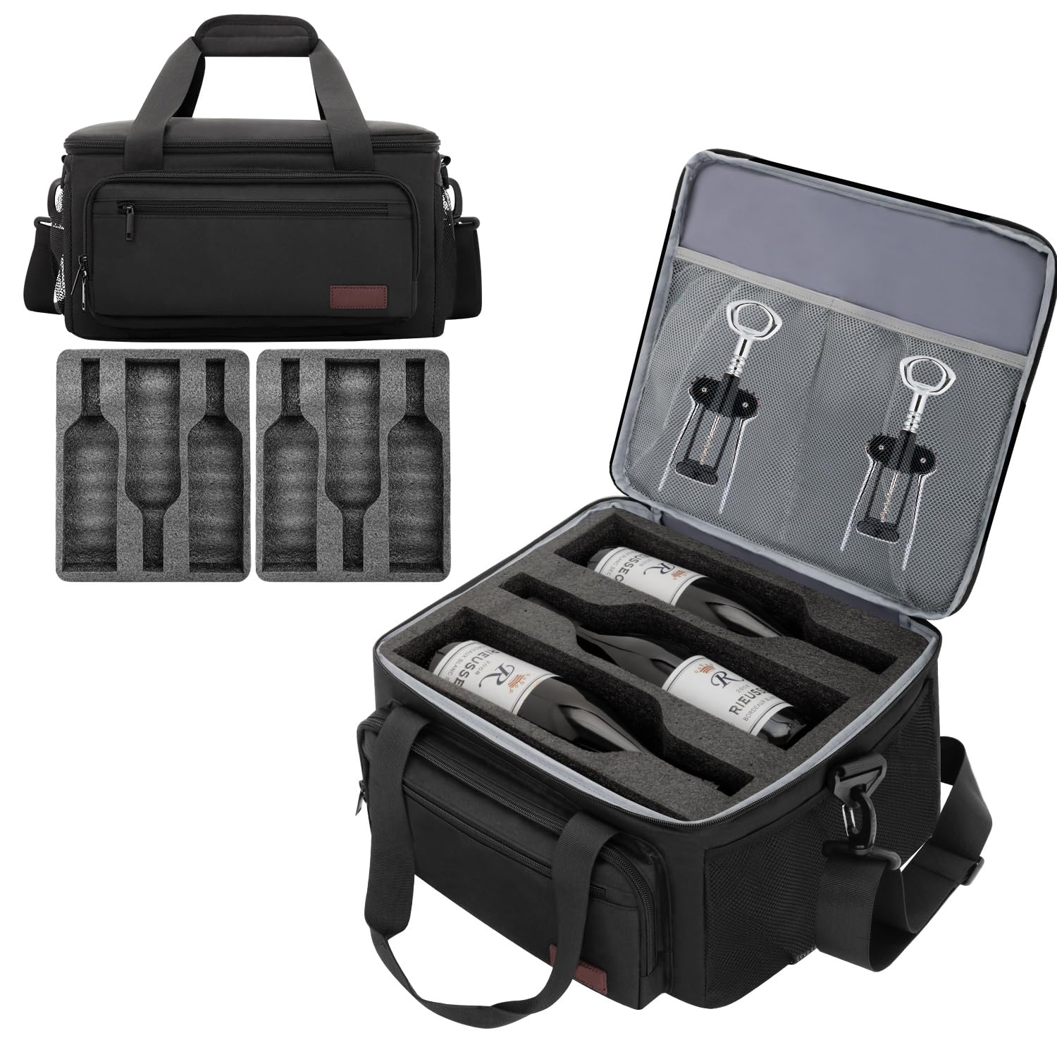 Bolsa de vino para 6 botellas de viaje, caja de vino con doble capa de espuma que absorbe los golpes, bolsa protectora para viajes en avión, bolsa de transporte para 6 botellas para viajes y