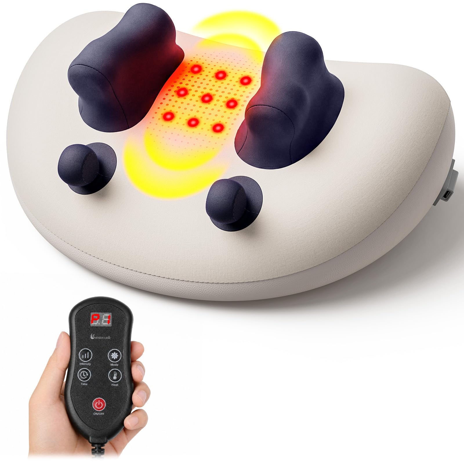 Photo 1 of swancode Upgraded Deep Tissue Neck Massager Pillow with Heat, Shiatsu Kneading Neck & Shoulder Massager for Pain Relief, Cordless Portable Massage Pillow for Home Office & Car, Grey & Blue