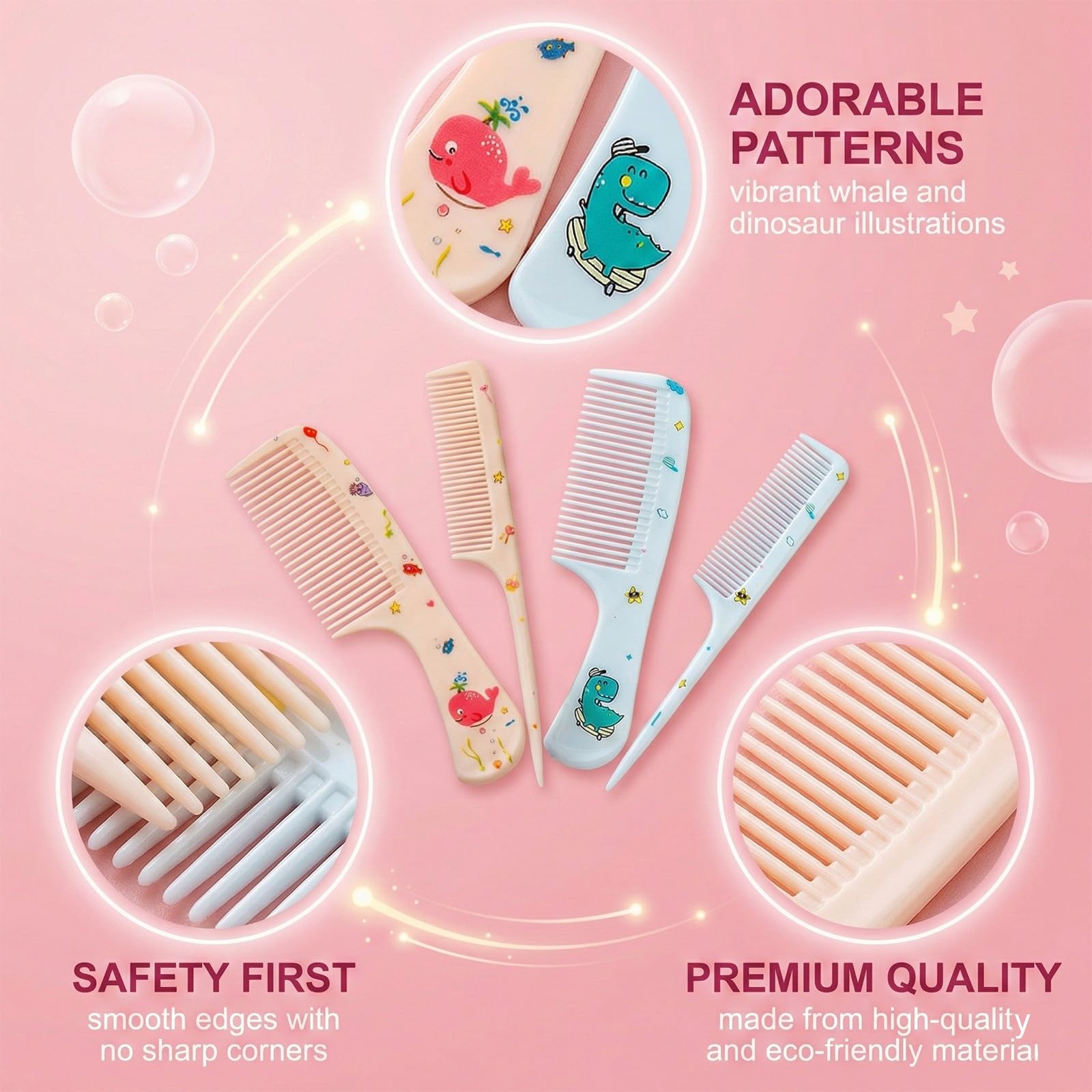 4 Pcs Spazzole per Capelli e Pettini Bambina,Set Parrucchiera Bambina,Pettine Districante per Capelli Bagnati e Asciutti,Pettine Neonato Crosta Lattea,Spazzola a Coda di Ratto Ragazze e Ragazzi