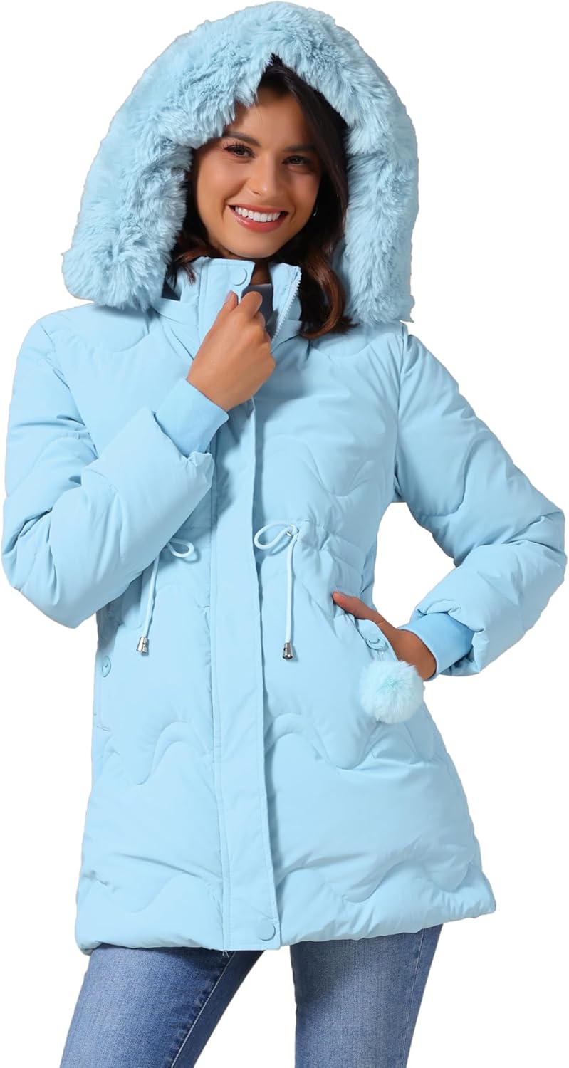 Allegra K Women's Winter Puffer Coat Drawstring Waist Removable Hooded Warm Thicken Parka Jacket