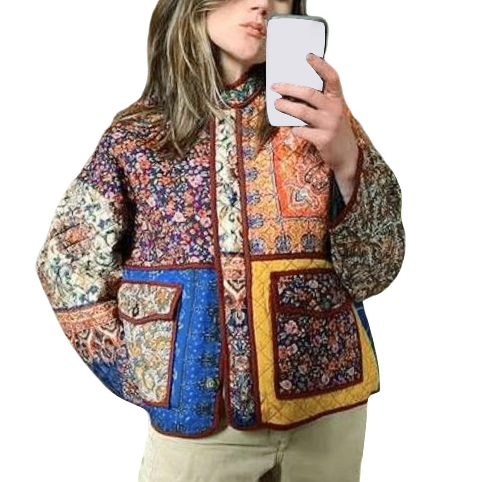 Genérico Cazadora Invierno Mujer,Chaqueta De Mujer CáRdigan Ligero Con Frente Abierto Acolchado En Contraste De Color