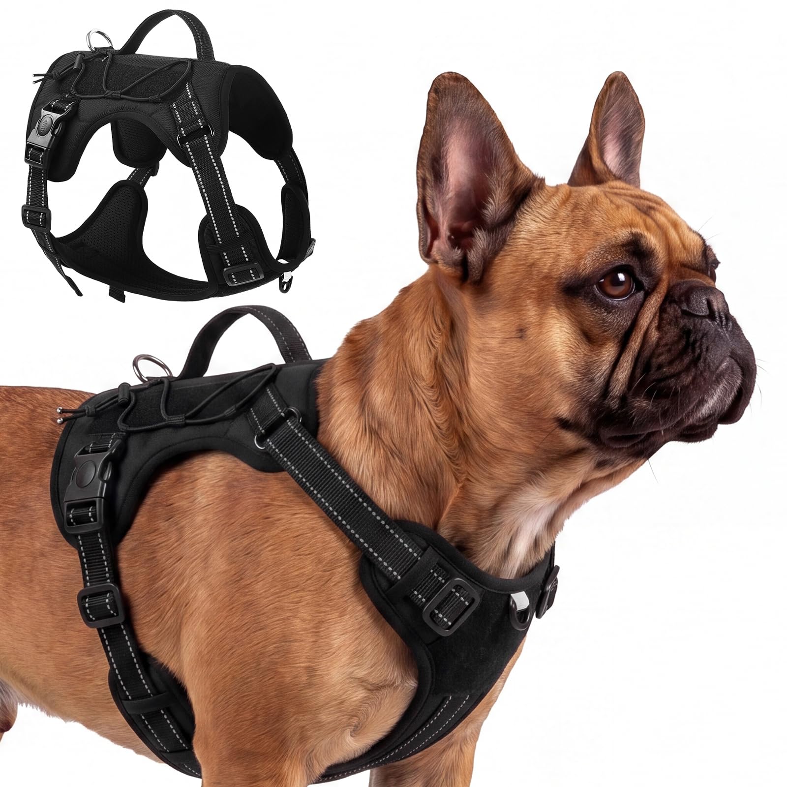 Olcyren Dog Harness for Small Medium Large Dogs, Adjustable Reflective Soft Padded Dog Harness with Easy Control Handle, No-Choke Tactical Breathable Mesh Pet Vest Harness for Walking (Black, S)