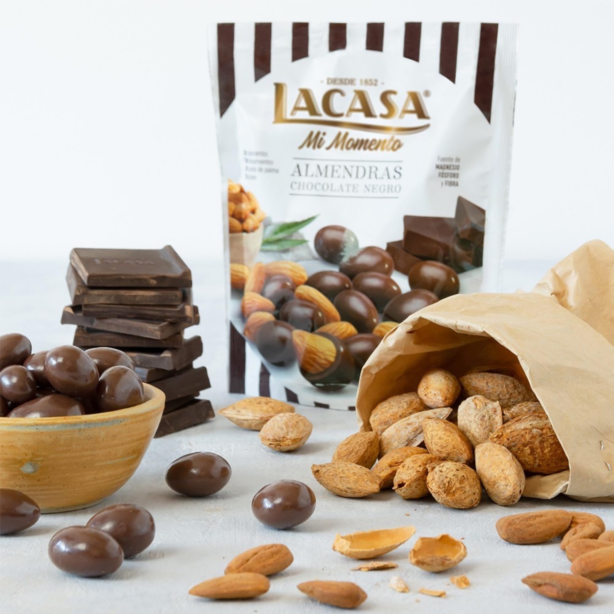 Lacasa Mi Momento pack de 5:Almendra 92% 65G,Arándano Negro,Almendra Negro,Naranja Negro,Pistacho Leche 100G