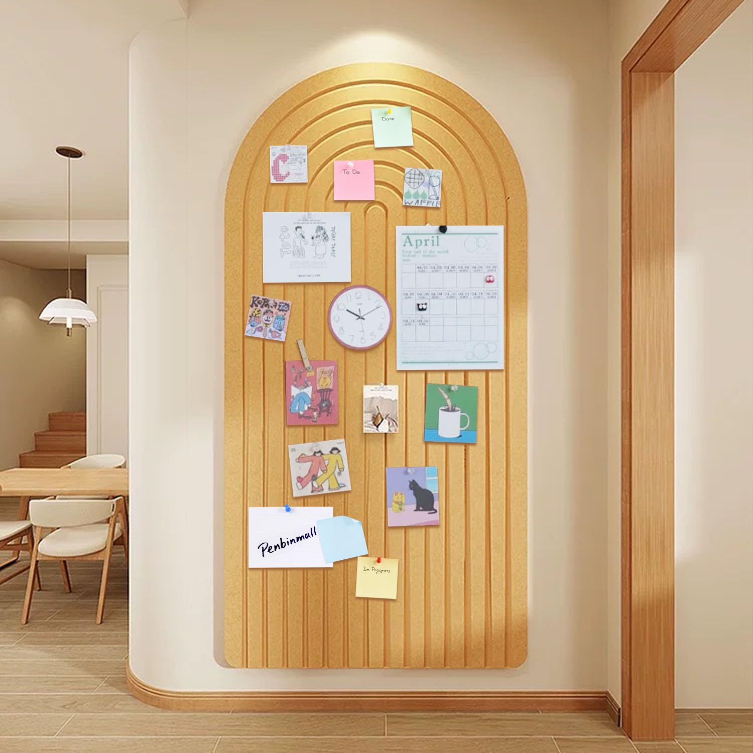 Large Felt Notice Board 120 x 60 cm Felt Board - Round Edges Decorative Notice Board Self-Adhesive Cork Board Alternative for the Wall, Foldable Picture Board Vision Board with 30 Push Pins, Cinnamon