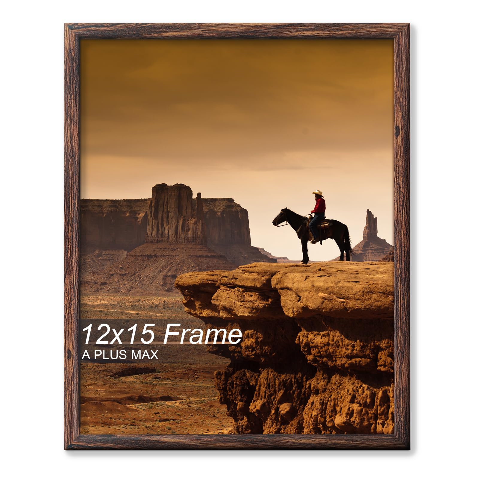 A PLUS MAX 12x15 Picture Frame, Brown Engineered Wood Frame for 12 x 15 Inch Picture Poster Photo, Light Weight 12 by 15 Frame with Wood-grain for Wall - 1 Pack/Brown/12 x15