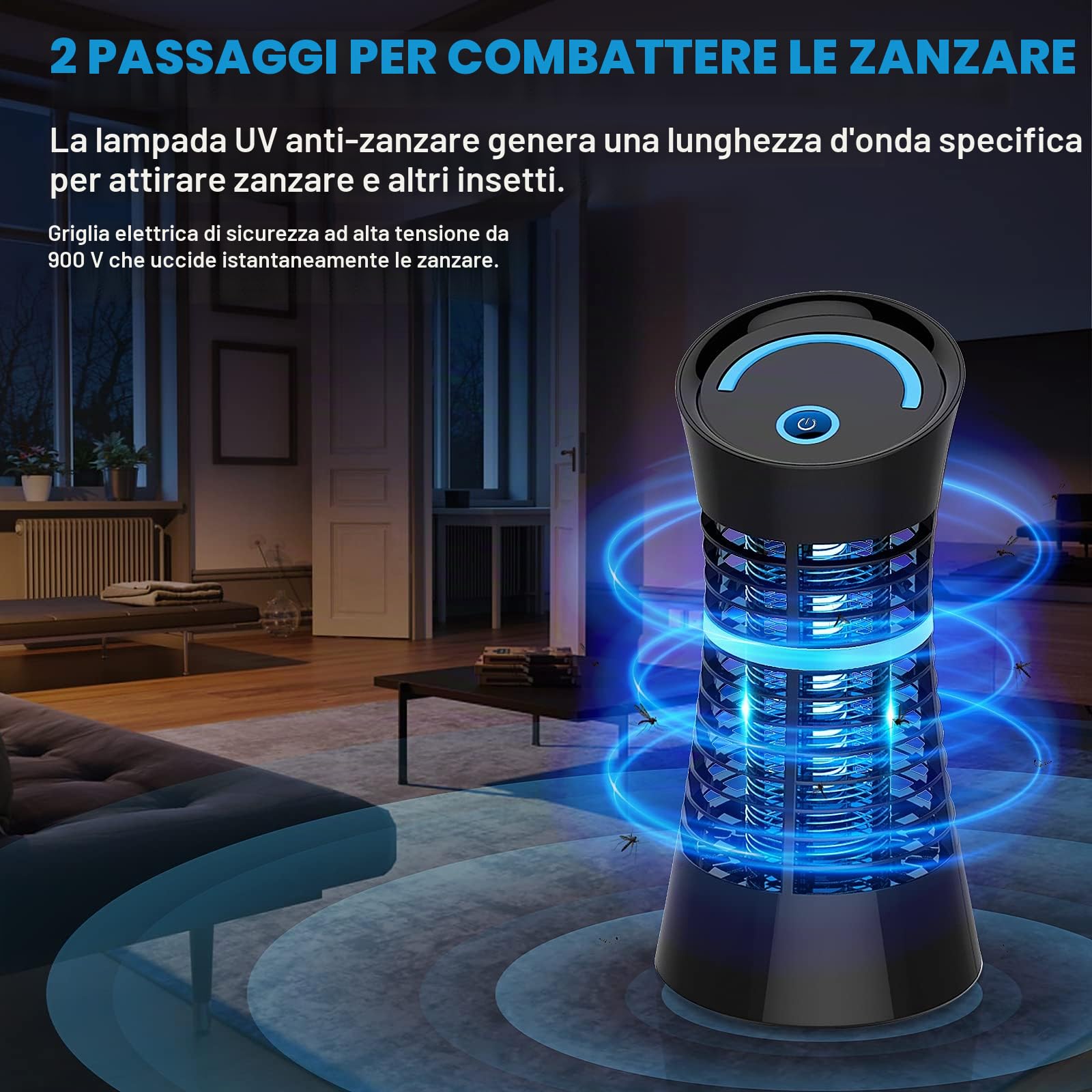 Lampada Antizanzare Elettrica - Ammazza Mosche 4W UV Professionale, Sterminatore di Insetti, Moscerini e Tarme per Interno (Casa, Cucina, Camera da Letto), Esterno e Veranda