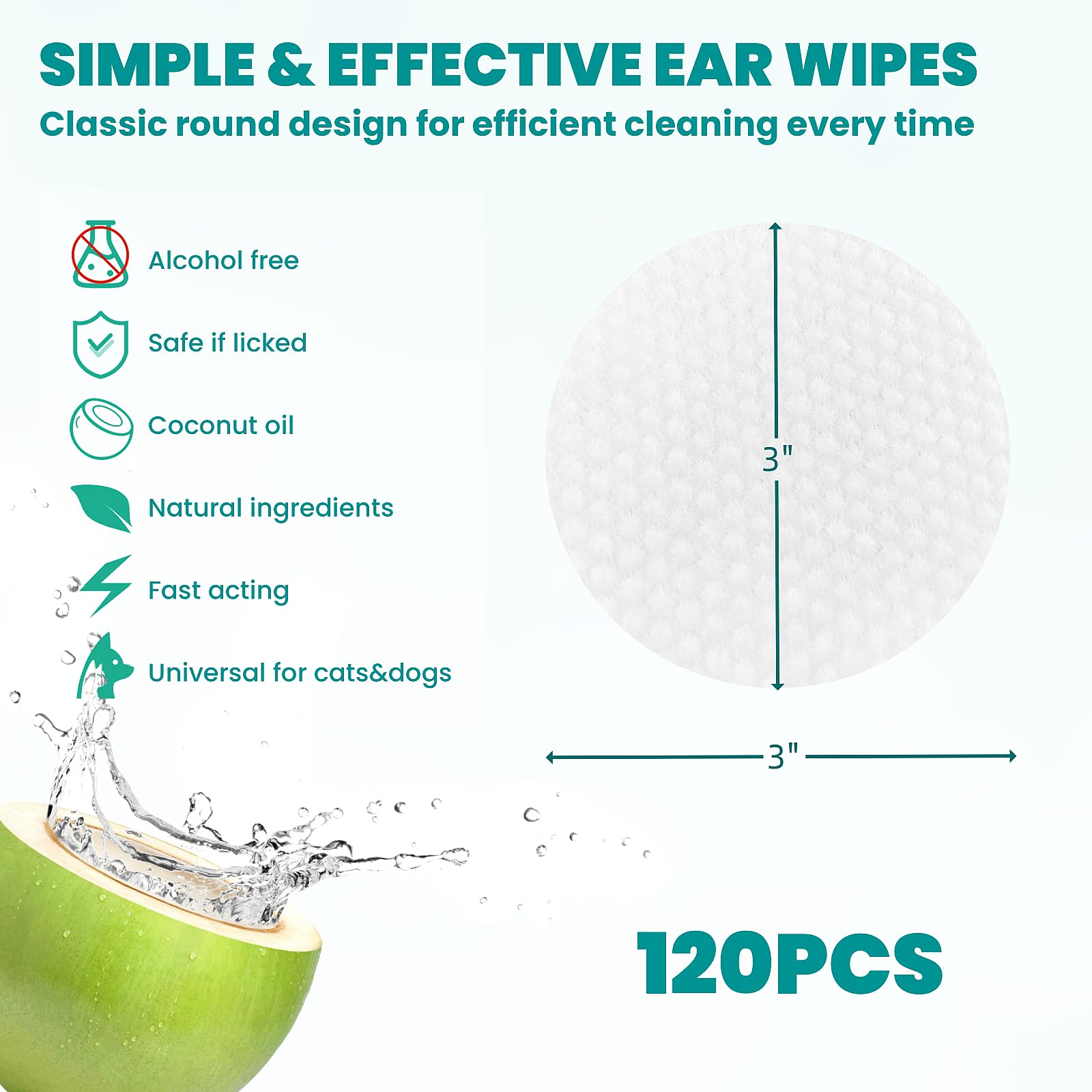 MEDUWEDU Ear Cleaner Wipes 120 Counts, Dog Ear Cleaner, Grooming Kit Care for Dogs and Cats, Soft & Easy Otic Cleaning Pads, Remove Wax, Dirt & Stop Smelly, Itchy, Non-Irritating, Coconut Scent view 6