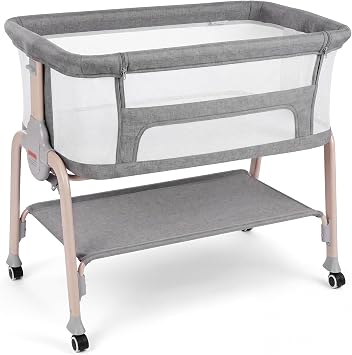 Cowiewie Bassinet Bedside Sleeper, Lightweight Portable Crib, Charcoal