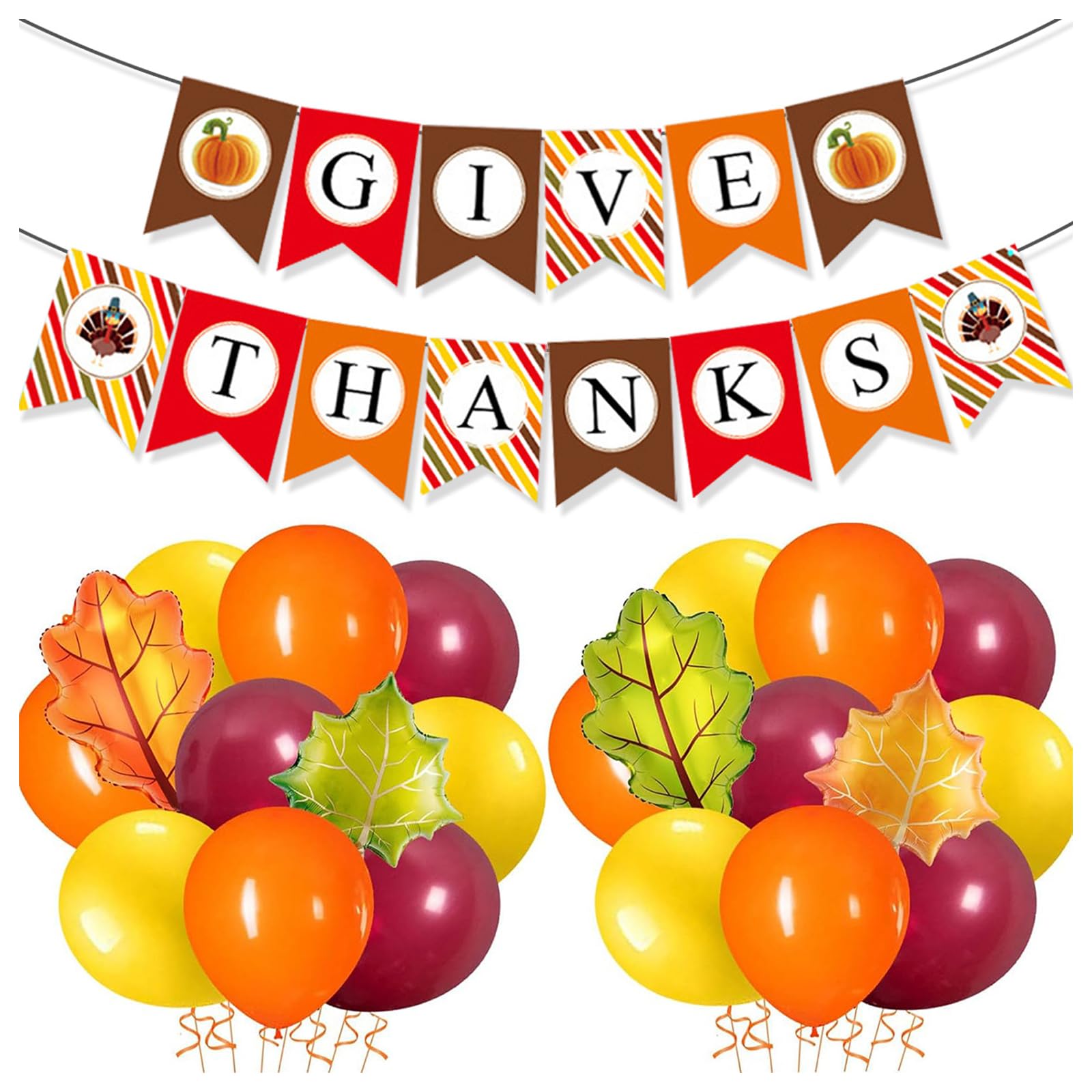 24Pcs Fall Harvest Balloon Banner Party Supplies Set - Pumpkin Balloons Banners Flags Thanksgiving Theme Party Cake Topper Banners and Balloons for