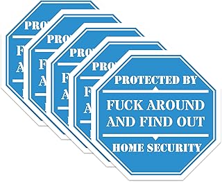 FAFO Security Warning Sign - 5 Pack Protected by Fuck Around and Find Out Sign Sticker 6" x 6" Big Size Funny Decal Removable Stickers for Car Vehicle Bumper Truck Window Home/Door Wall Laptop Waterproof