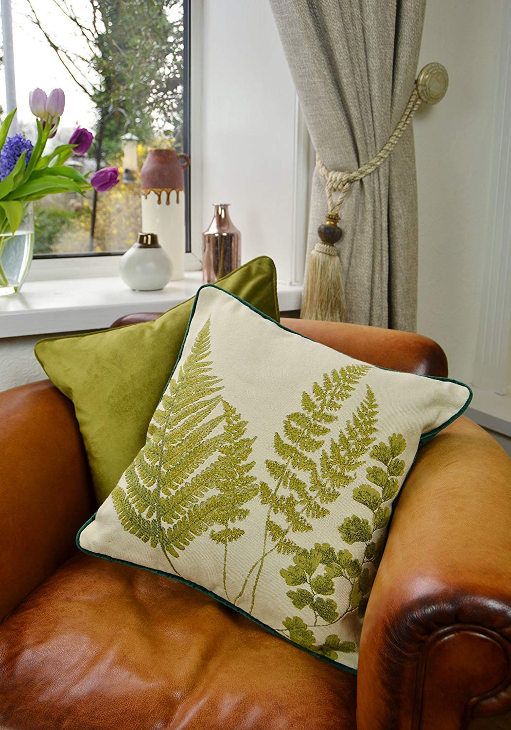 McAlister Textiles Luxury Tapestry Cushion Mixed Fern Green - Main Image