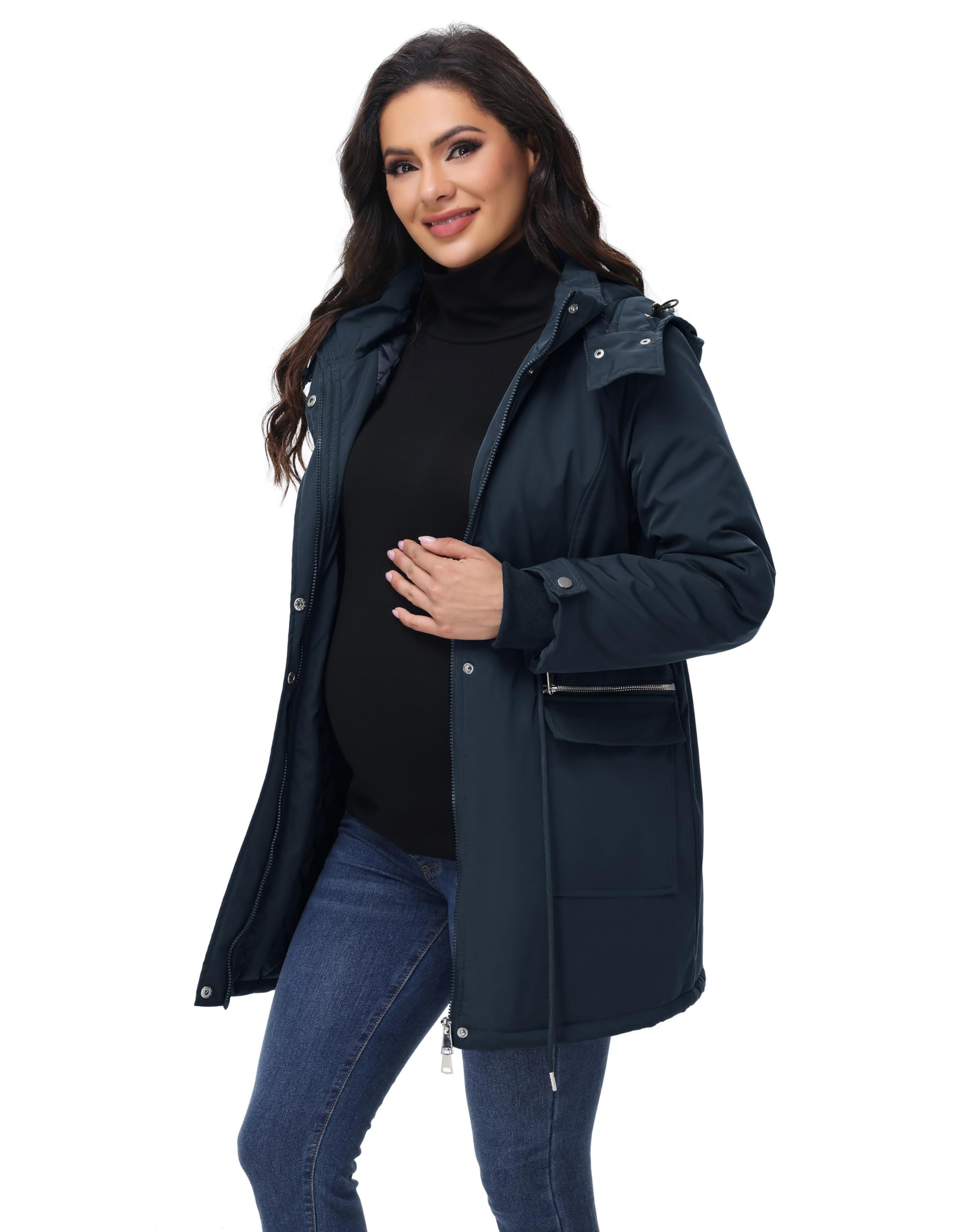 Maacie Umstands Baumwolljacke Jacke Stehkragen Wasserdichte Baumwolljacke 2025 Winter Coat Marineblau M