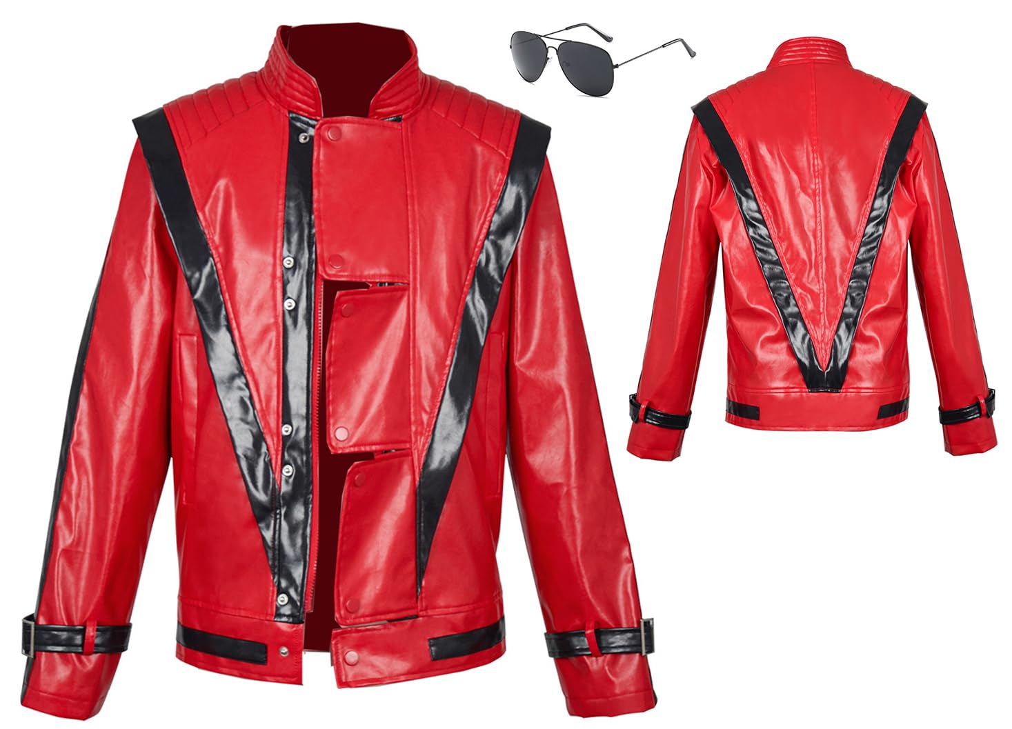 Cnulaueu Mens Jazz Singer Cosplay Costume Red Jacket Pants Thriller Uniform Suit Halloween Stage Punk Outfit Full Set (Red Jacket, XX-Large)