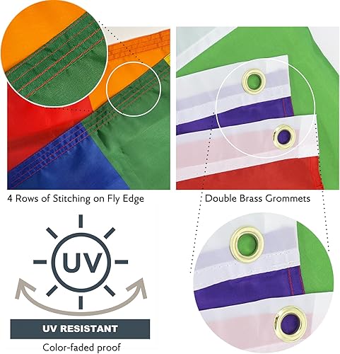 Miniatura 3 de Bandera de cuero del orgullo LGBT Pride Parade, cuatro costuras, con 1 pin de cuero gratis y 2 calcomanías aleatorias de arco iris, perfecto para