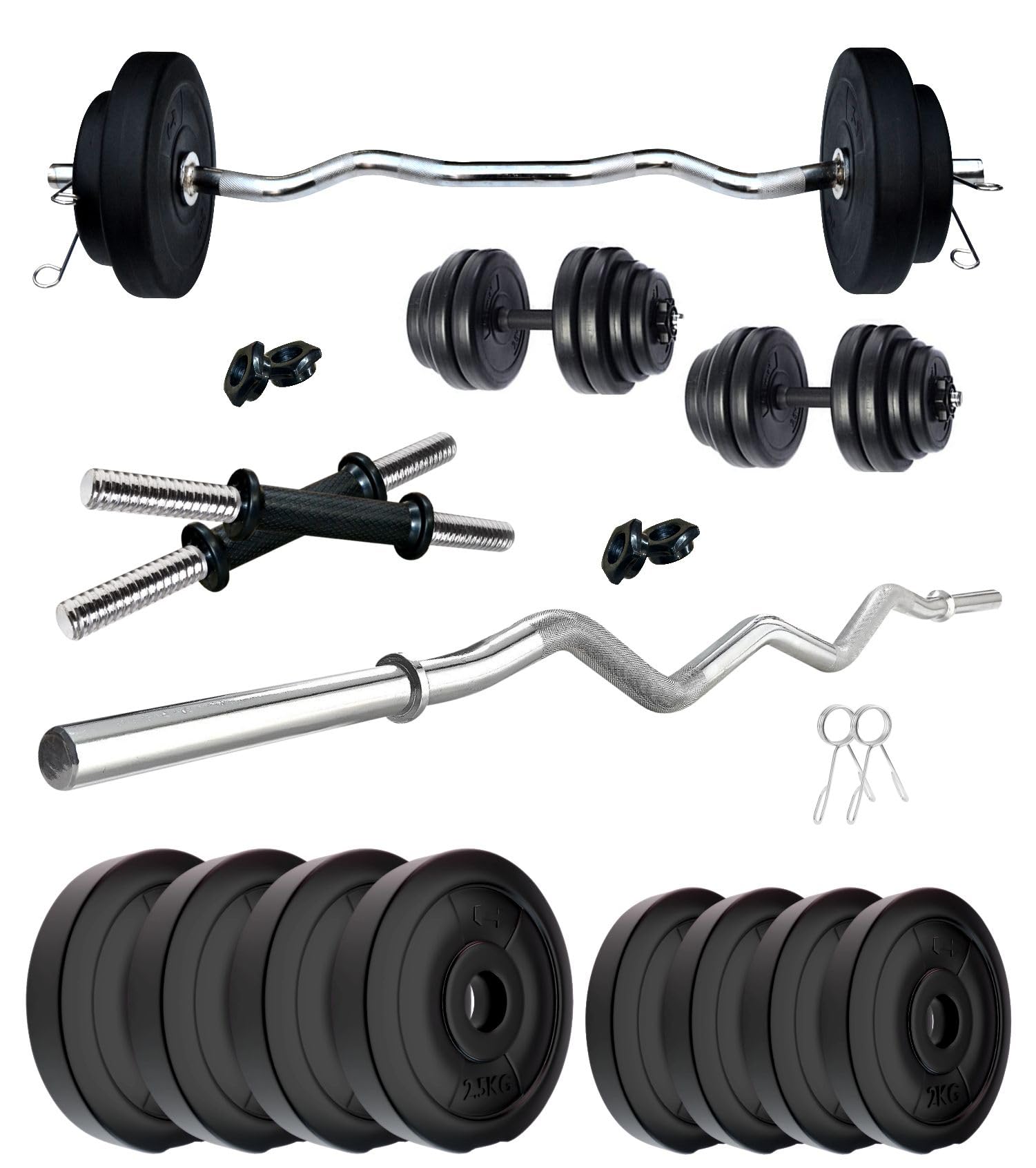Kore PVC 18 Kg Home Gym Set with One 3 Ft Curl Rod and One Pair Dumbbell Rods, Multicolour